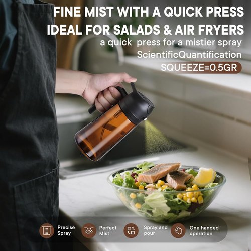 LAKUMIQI Olive Oil Sprayer - 2-in-1 16oz Glass Dispenser & Mister | Non-Aerosol, Leak-Resistant for Cooking & BBQ