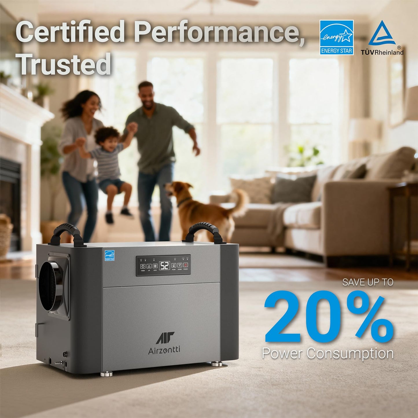 Airzentti 155 Pints Commercial Dehumidifier for Basement with Pump and Drain Hose, Large Space Dehumidifier for Crawl Space, Attic, Garage, Home, Industrial, Water Damage, Auto Defrost, Energy Star