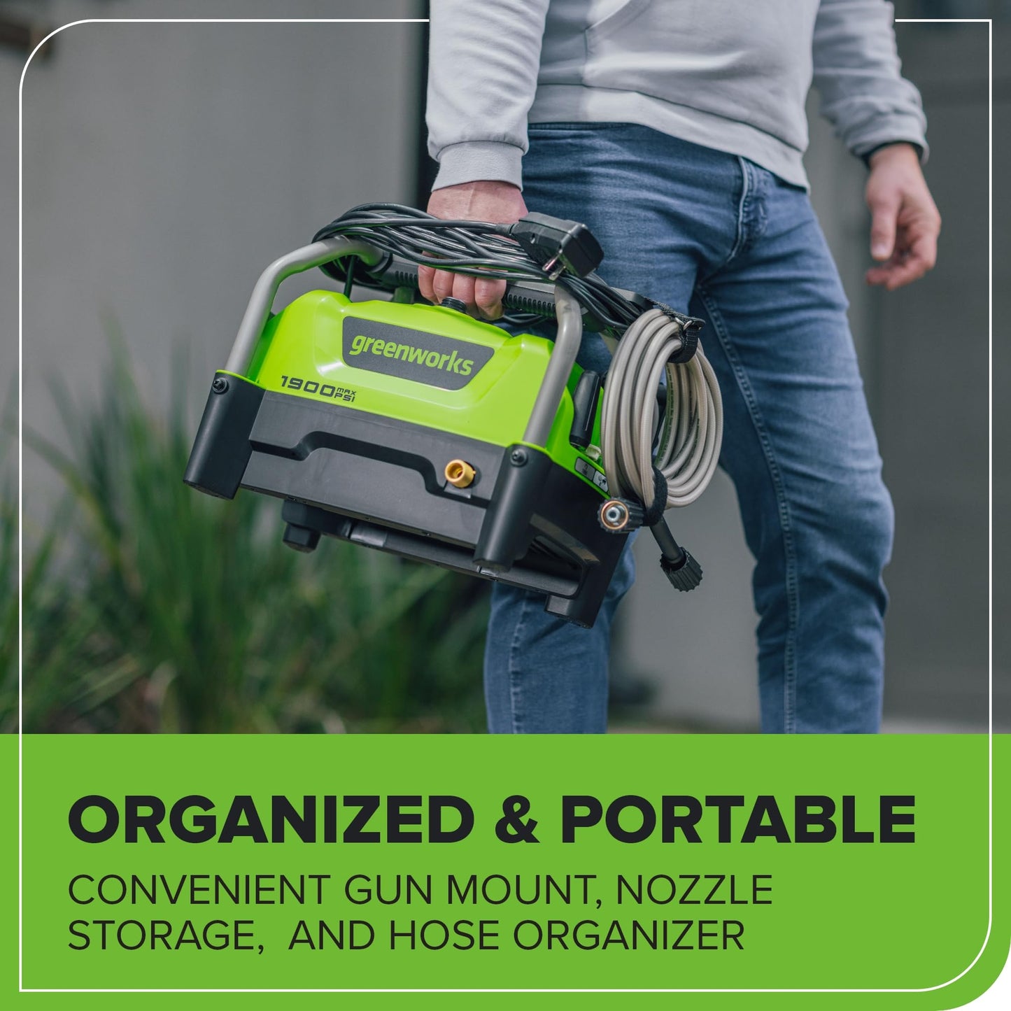 Greenworks 1900 PSI (SGS Certified) 1.2 GPM 13Amp Portable Compact Electric Pressure Washer, Power Washer for Cars, Driveways, Patios, Patio Furniture & Around Pools