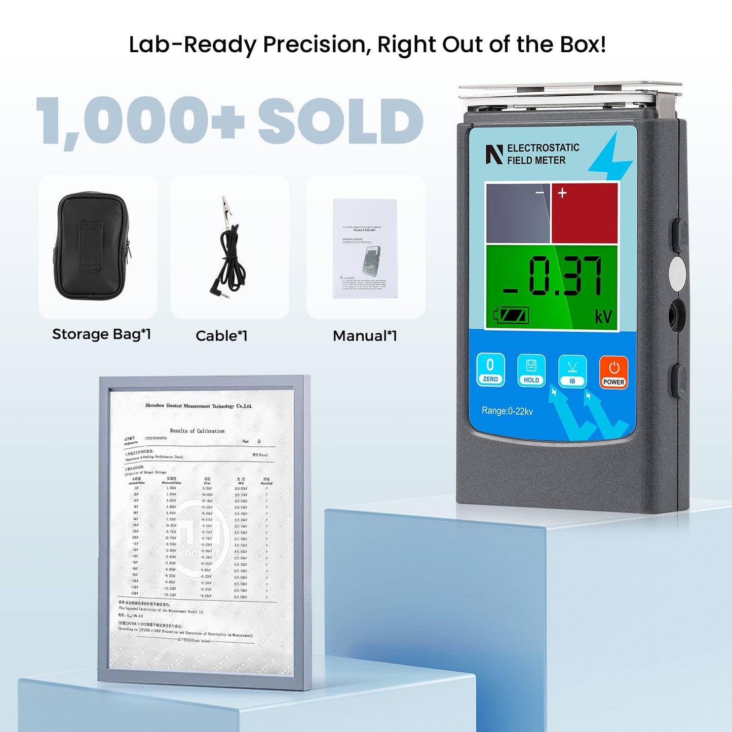 NEWTRY FMX-003 Static Meter 0~20KV Electrostatic Field Meter ESD Test Meter 0~200V Ion Balance Tester for Electronics & Manufacturing & Laboratory