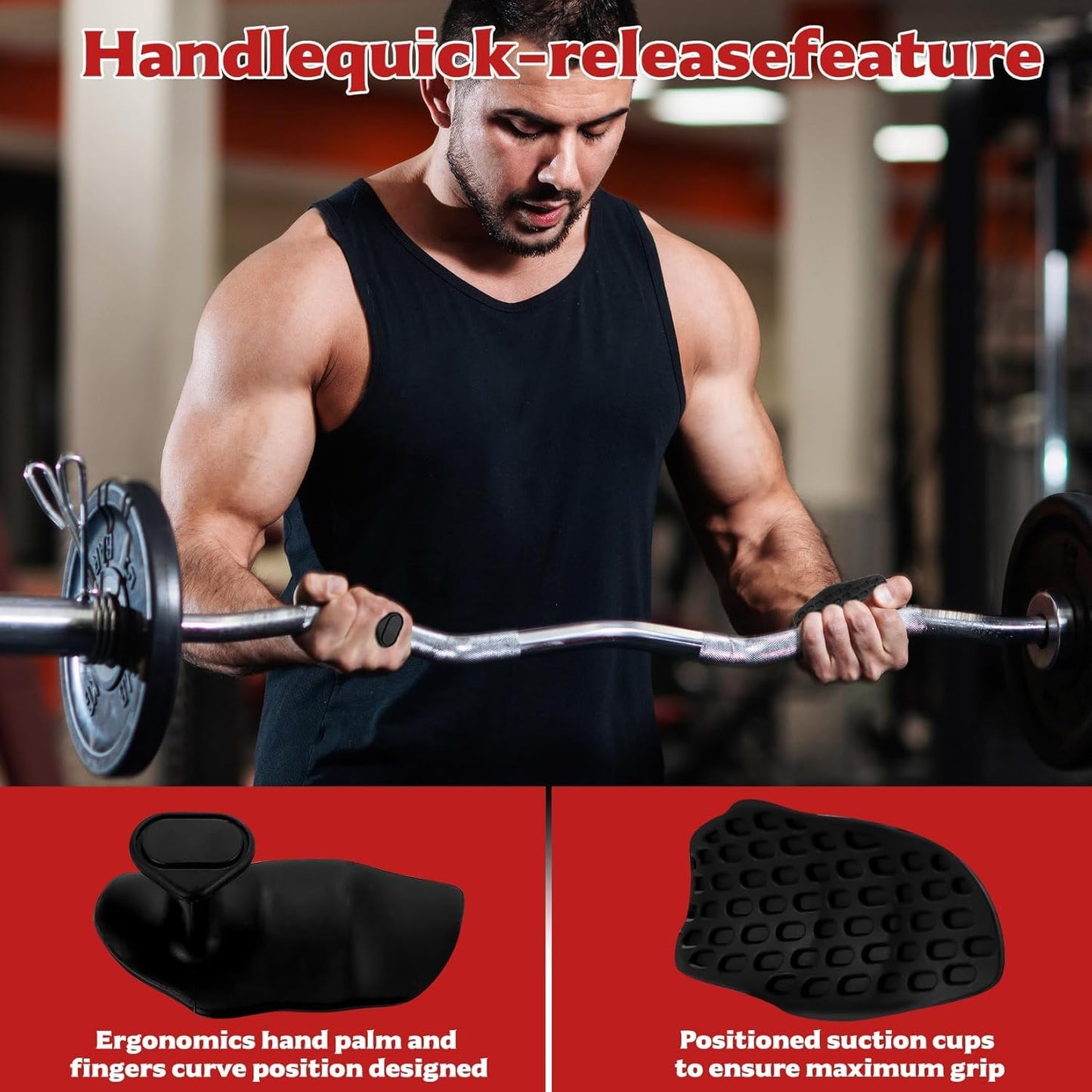 Anti-Slip Workout Grips，Rubber Hand Protector Gloves Improves Grip Strength ，Workout Gloves for Weight Lifting,ryptfit Grips,Pull Up,Dumbbell,Training，Applicable for Both Men and Women (Black)