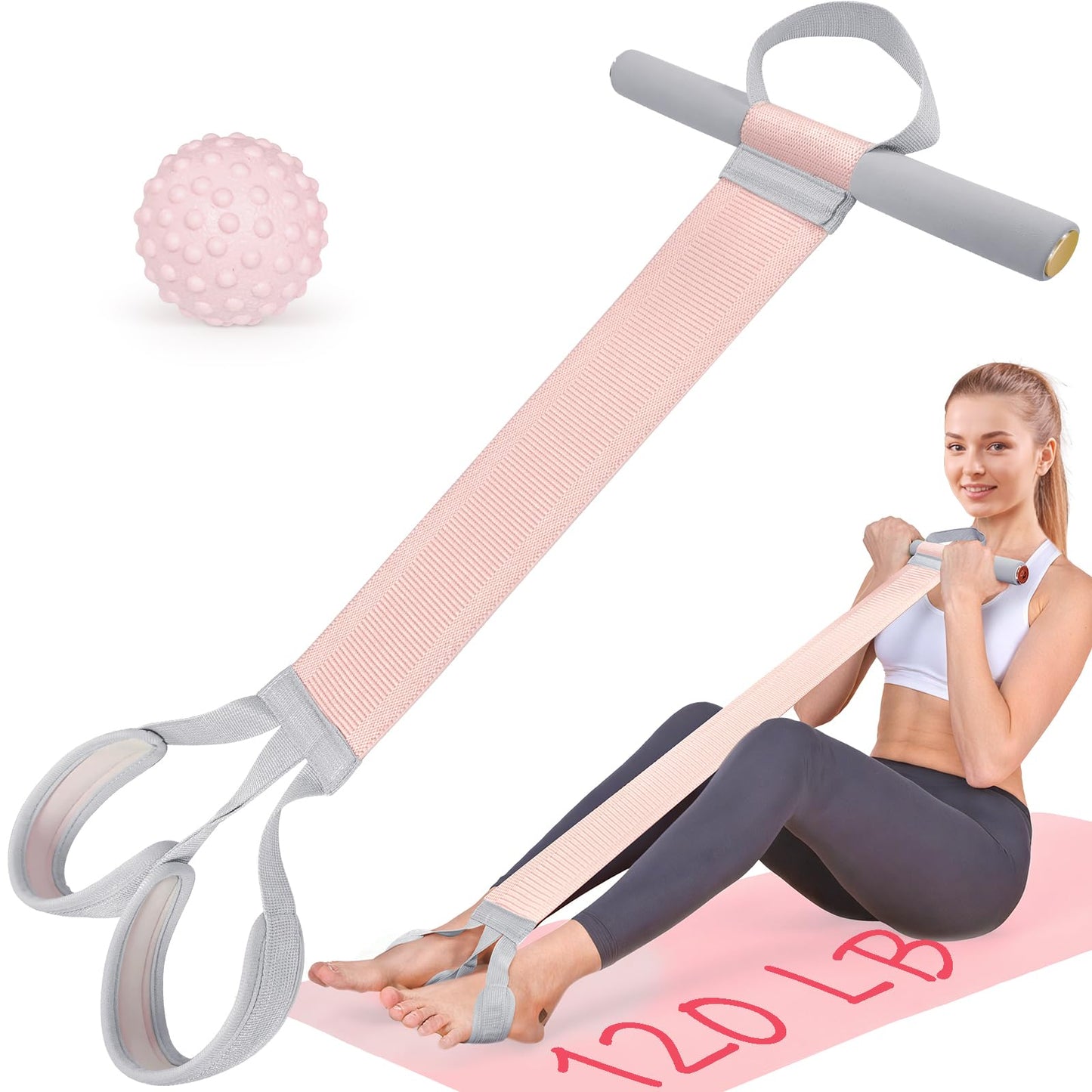 VANiGO Fabric Resistance Band with Handles, 120lb Full-Body Excercise Band, Non-Slip Elastic Bands for Strength Muscle Training, Stretch Band Workout Equipment for Leg Arm Chest Core Wrist Ankle