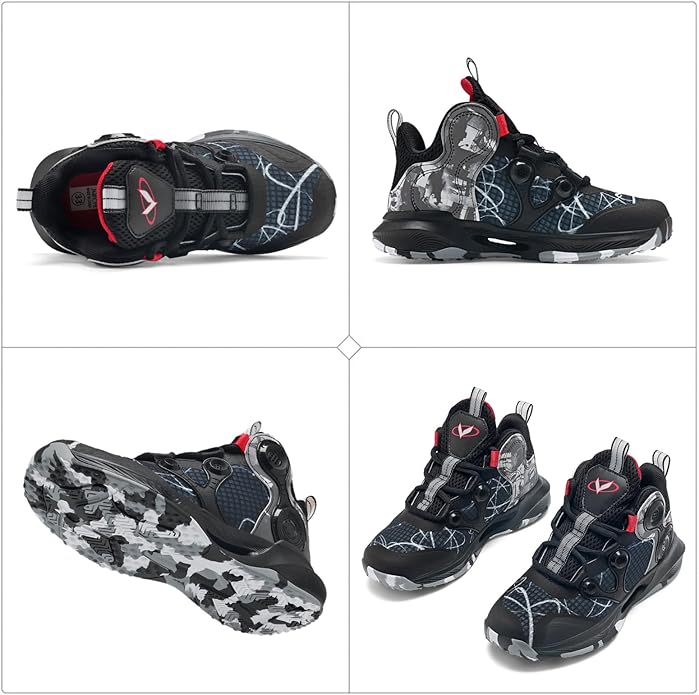 VITUOFLY Kids Basketball Shoes Boys Air Cushion Sneakers Girls Mid Top School Hoops Shoes Non-Slip Outdoor Sports Running Gym Comfortable Durable Little Kid/Big Kid