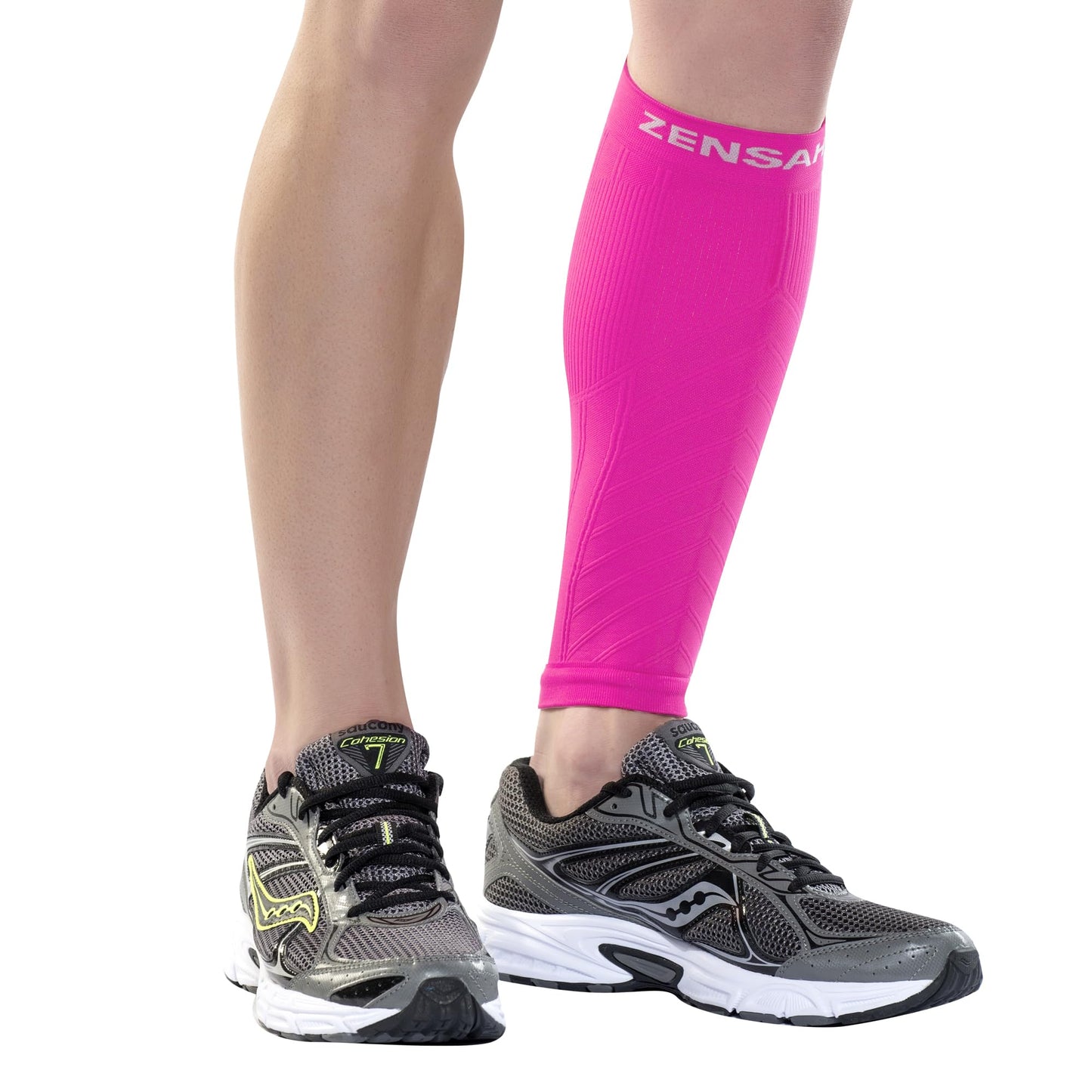 Zensah Calf/Shin Compression Sleeve - Made in the USA Single Leg Compression Sleeve for Shin Splint Relief, Recovery, Running (Neon Pink, X-Small/Small)