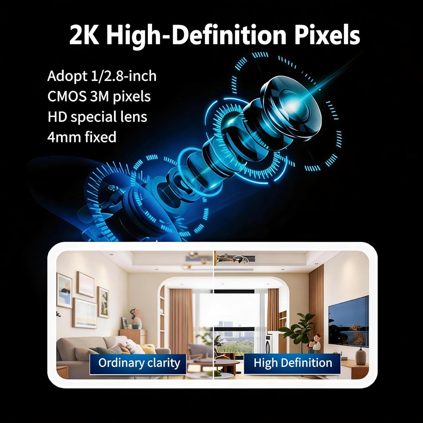 Jinvocloud 2K 3MP, 345 (128G 2 Indoor Pan/Tilt Home Security Mobile Tracking Camera Degree Wireless WiFi Webcam/Monitor