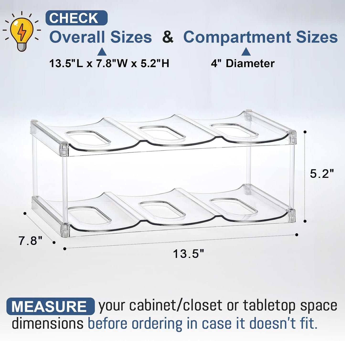 Skiennix Stackable Water Bottle Organizer - Holds 6 Large Tumblers | Clear Design for Cabinets & Counters