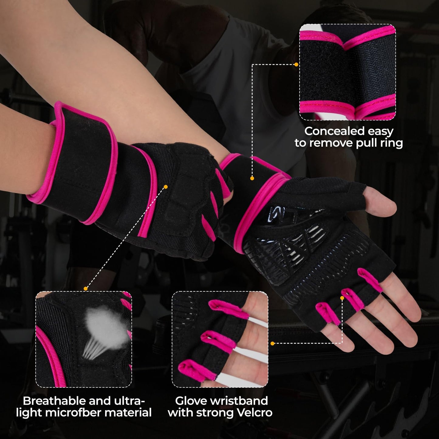 LiMMAX Workout Gloves for Women Gym Weight Lifting Padded Gloves with Wrist Wrap Support, Full Palm Protection & Silicone Grip, Cross Training Pink