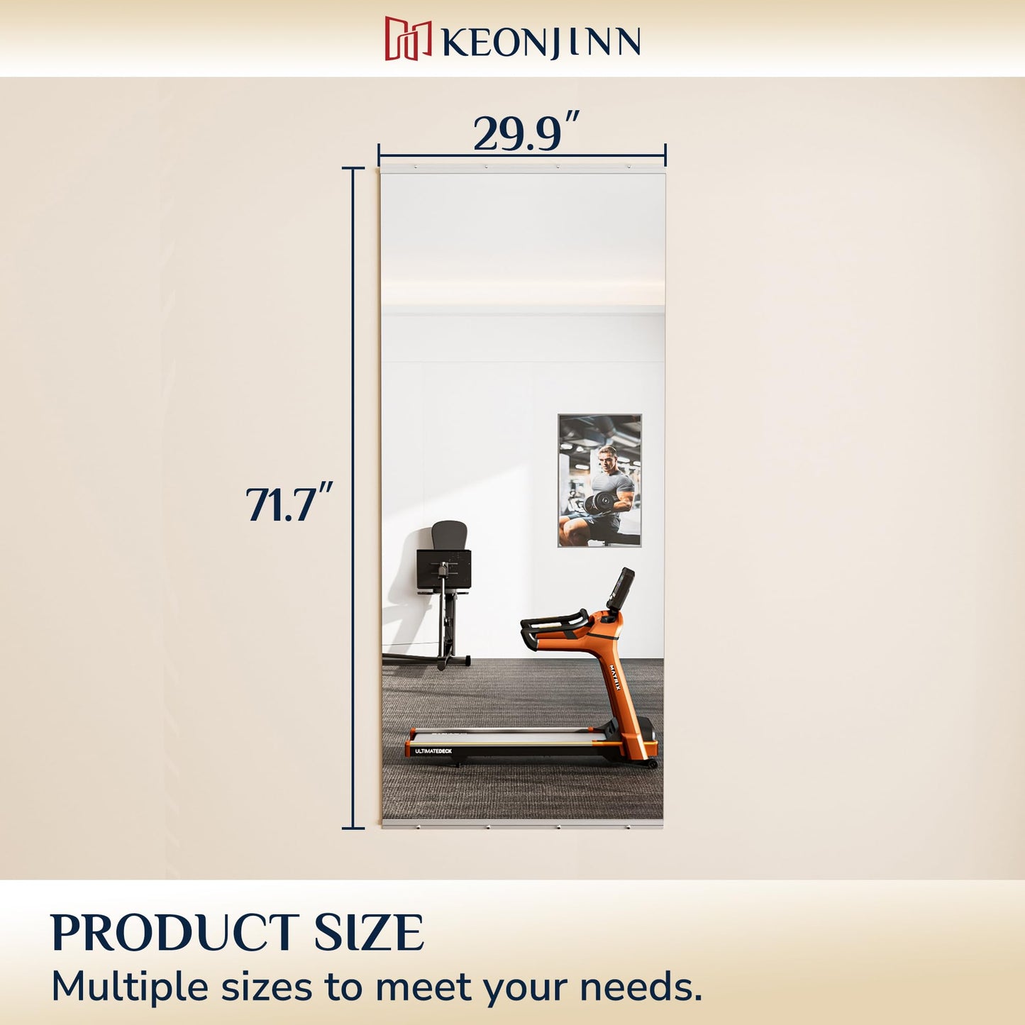 Keonjinn Home Gym Mirror, 72" x 30" Workout Mirrors for Home Gym, Frameless Tempered Glass, Full Body Wall Mirrors for Fitness Exercise, Yoga Room, Dance Studio, Garage