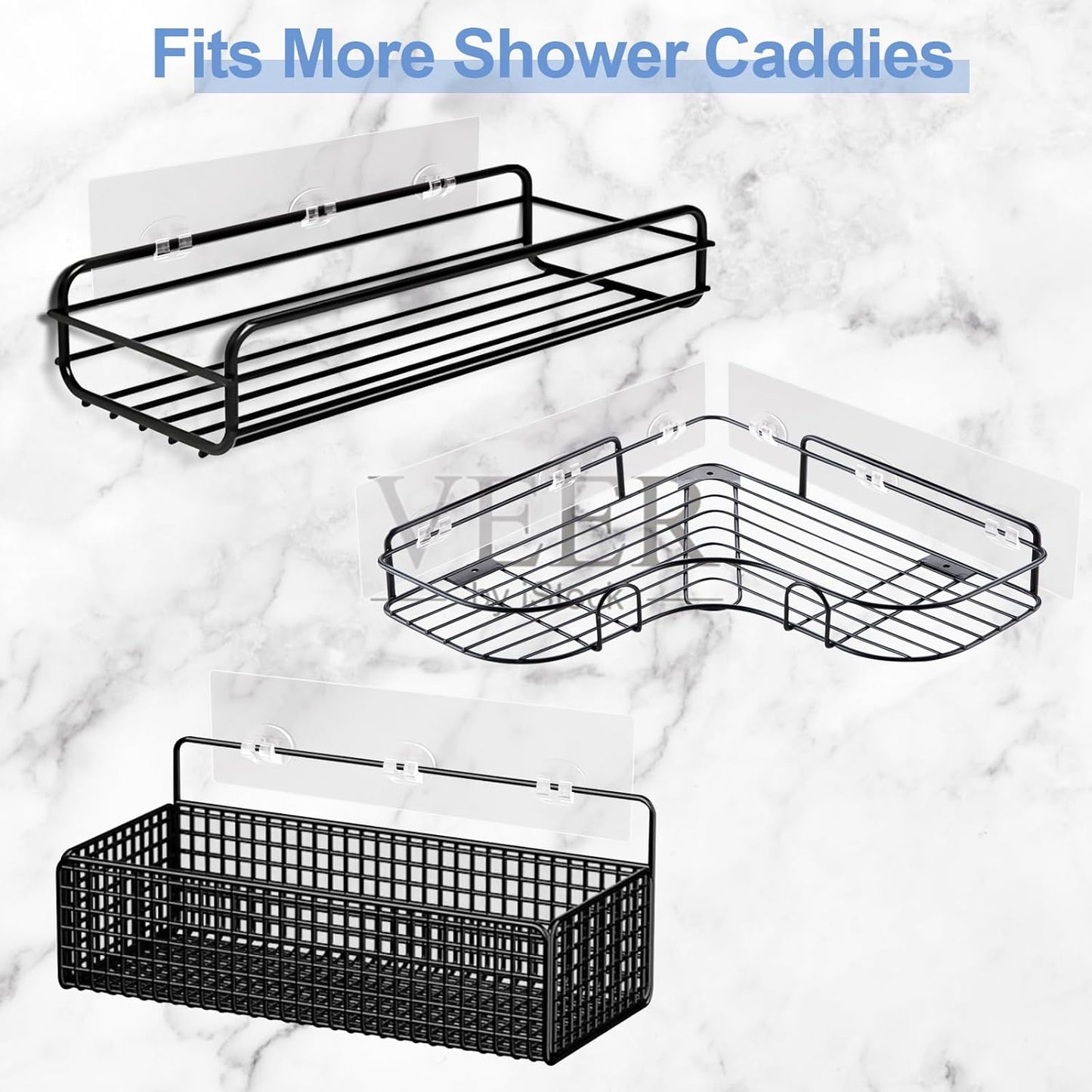 Skiennix Shower Caddy Adhesive Strips - Strong Waterproof Replacement | No Drilling, 2 Pack