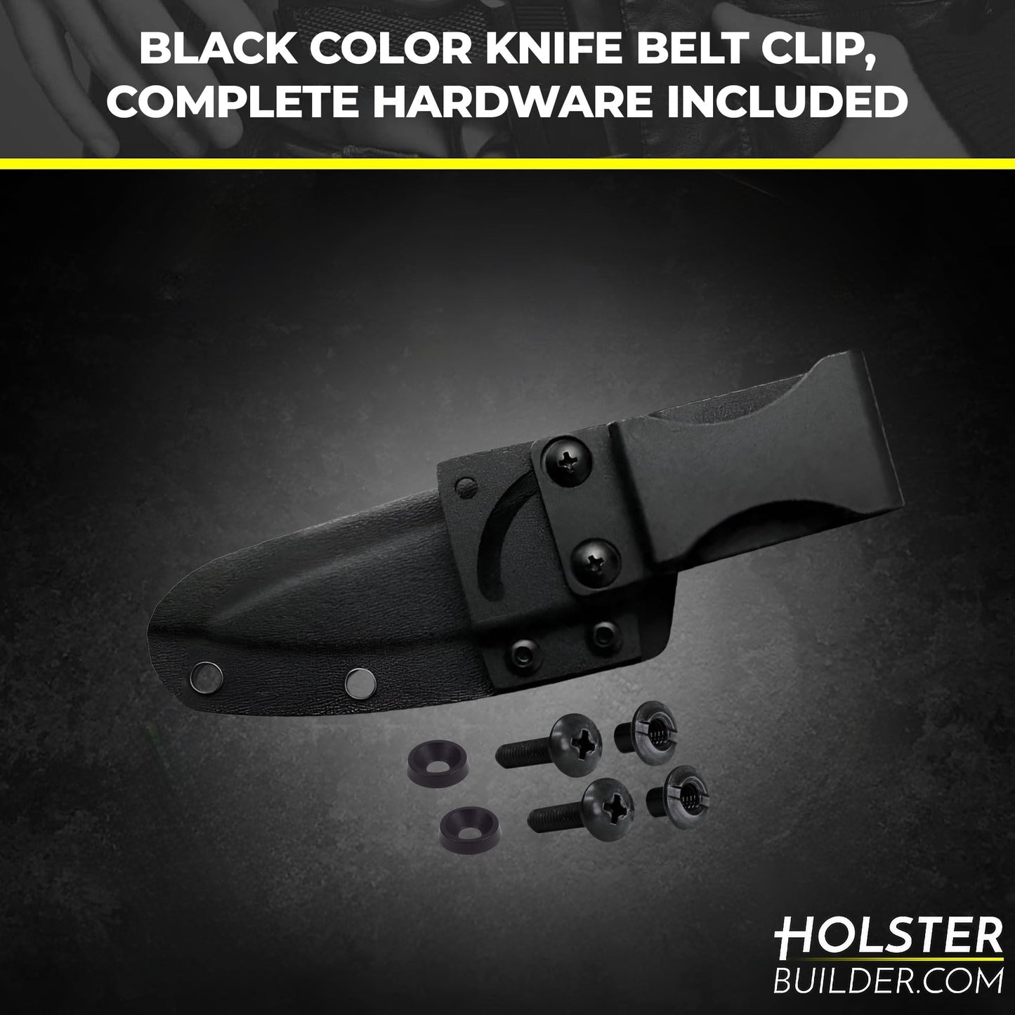 HolsterBuilder 180° Knife Belt Clip, Swiveled Flat Base with Secure Kydex Sheath Attachment, Tactical Knife Clip for DIY Holsters, Concealed Carry and Outdoor Gear, Comes with Mounting Hardware
