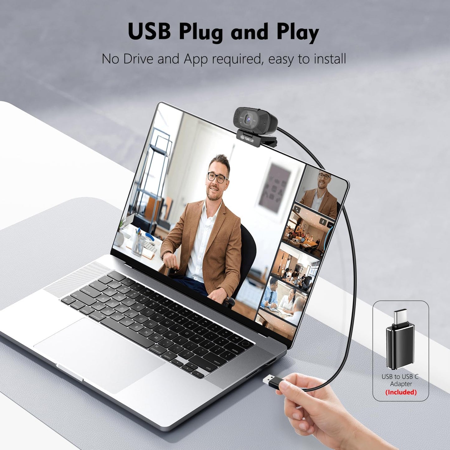 TOALLIN 1080P 90 Full HD Webcam with Dual Microphones, Computer Web Camera, Wide Angle View Without Distortion, USB