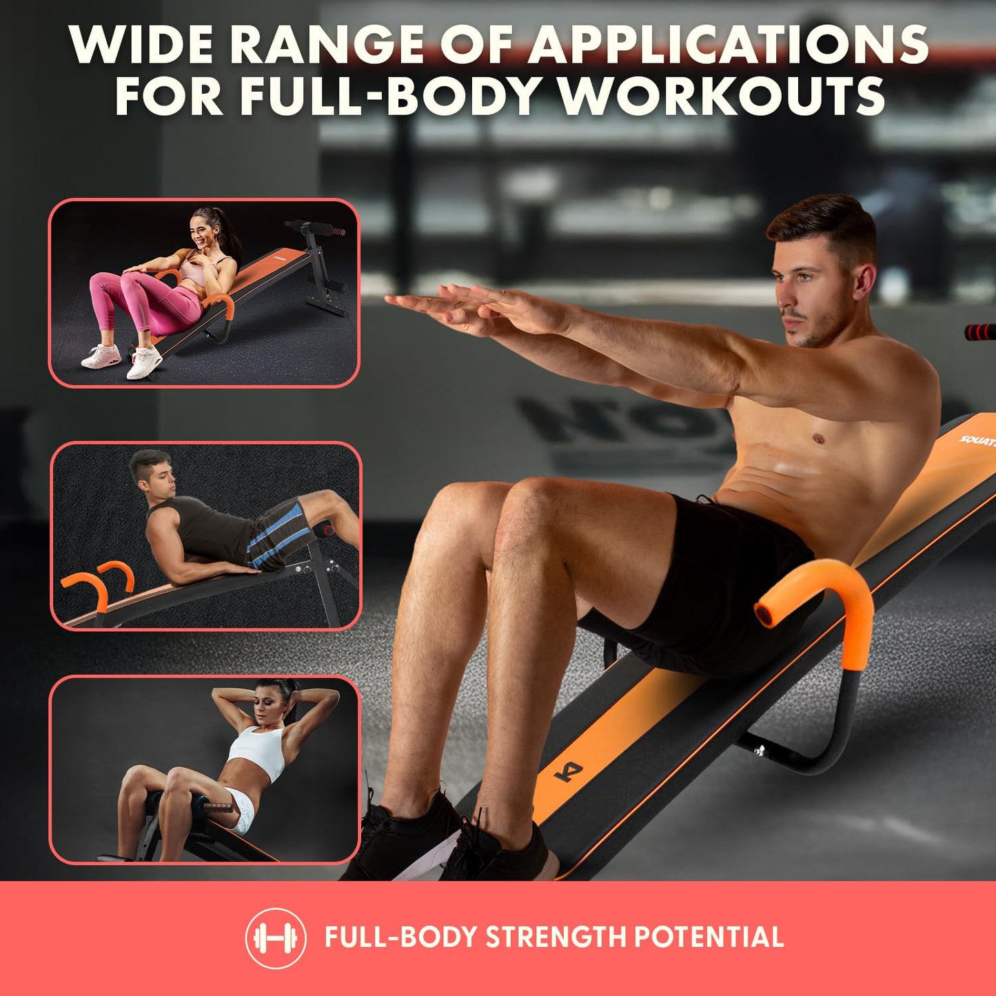 SQUATZ Adjustable Decline Sit-Up Bench for Abs with Handrail, Five Level Abdominal Bench for Core Training, Reverse Crunch Handle, Heavy-Duty Home Gym Sit Up Exercise Equipment for Core Muscles
