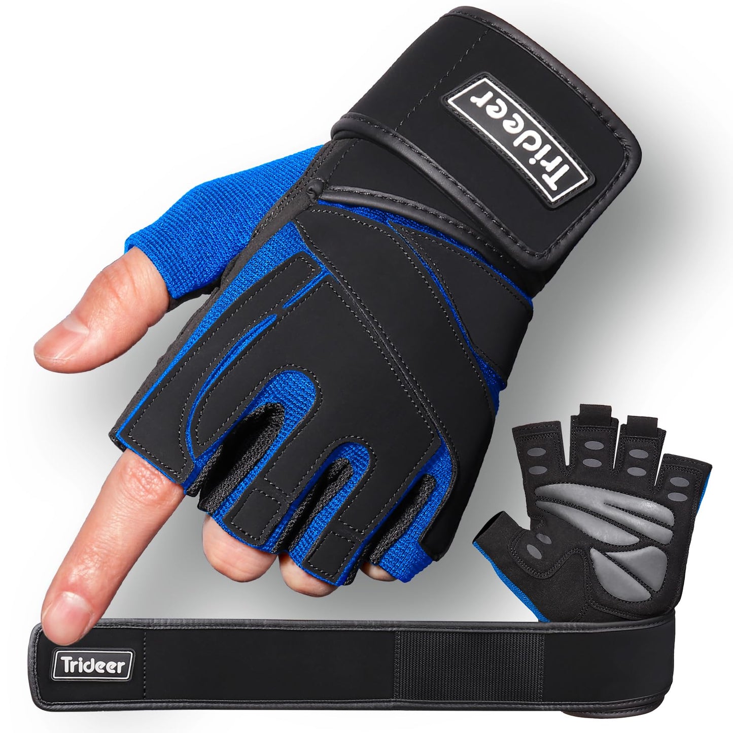 Trideer Workout Gloves for Men, Weight Lifting Gloves with Wrist Wrap Support, Full Palm Protection & Extra Grips for Weightlifting, Exercise, Cross Training, Fitness, Pull-up