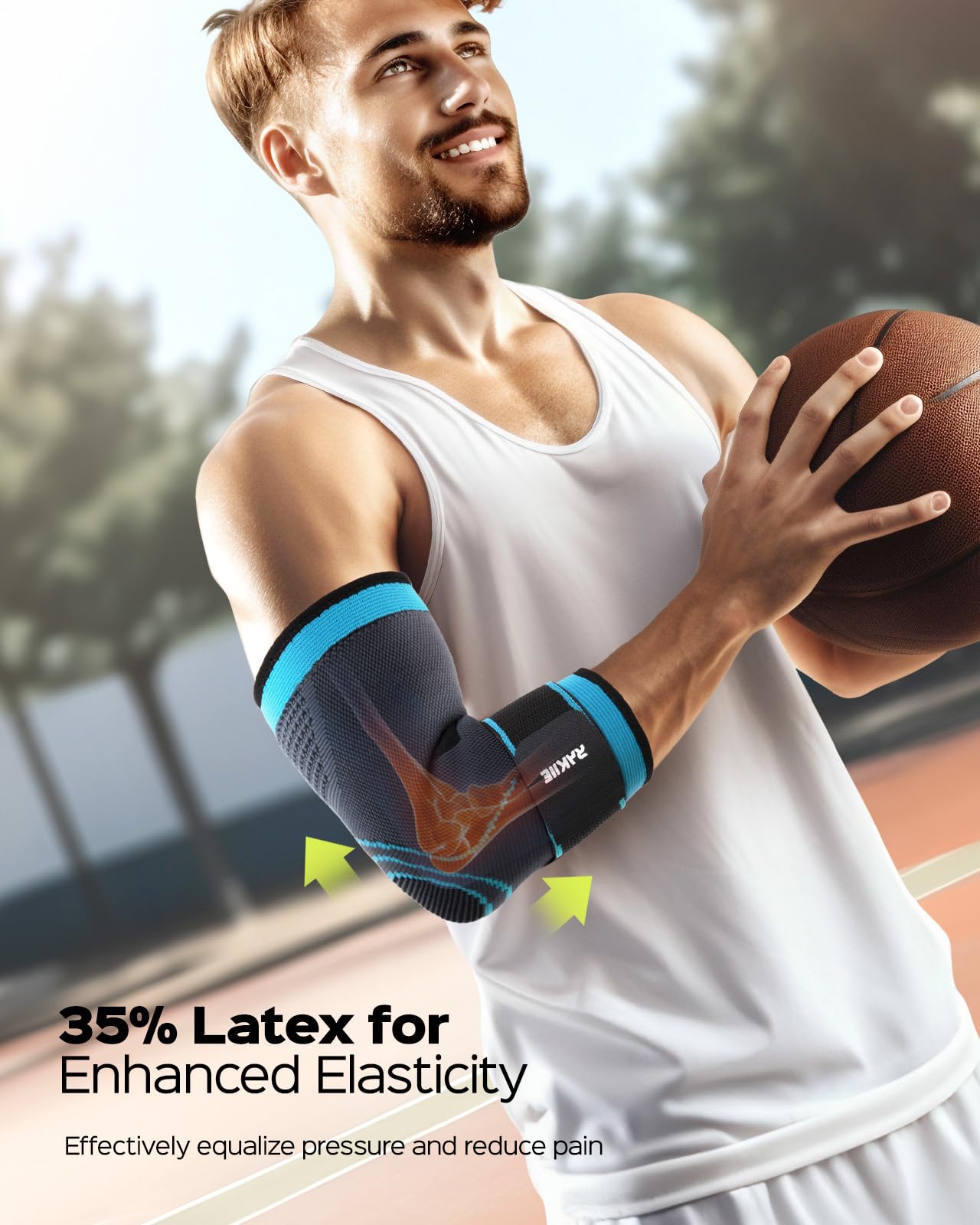 Rakiie Elbow Compression Sleeve 2 Pack, Elbow Brace for Tendonitis and Tennis Elbow, Pain Relief Elbow Brace for Men & Women, Elbow Sleeve Reduce Joint Pain for Tennis, Golfer, Workouts, Blue (M)