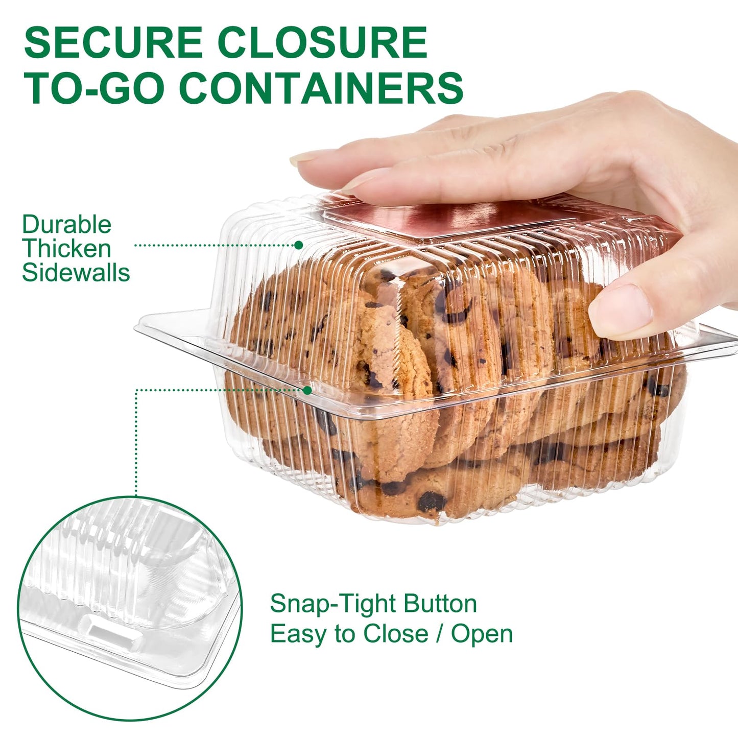 TOFLEN 100 Pack Plastic Clamshell Food Containers, Clear Square Cake Slice Containers with Hinged Lids, Disposable To Go Boxes for Mini Cake, Salad, Sandwich, Dessert, Cookie