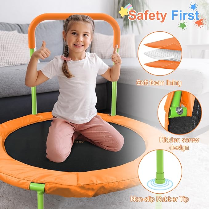 Ativafit 36inch Mini Toddler Trampoline for Kids Ages 2-6 Indoor Outdoor Folding Small Rebounder Trampoline with Foam Handle Safety Padded Cover Fun for Kids