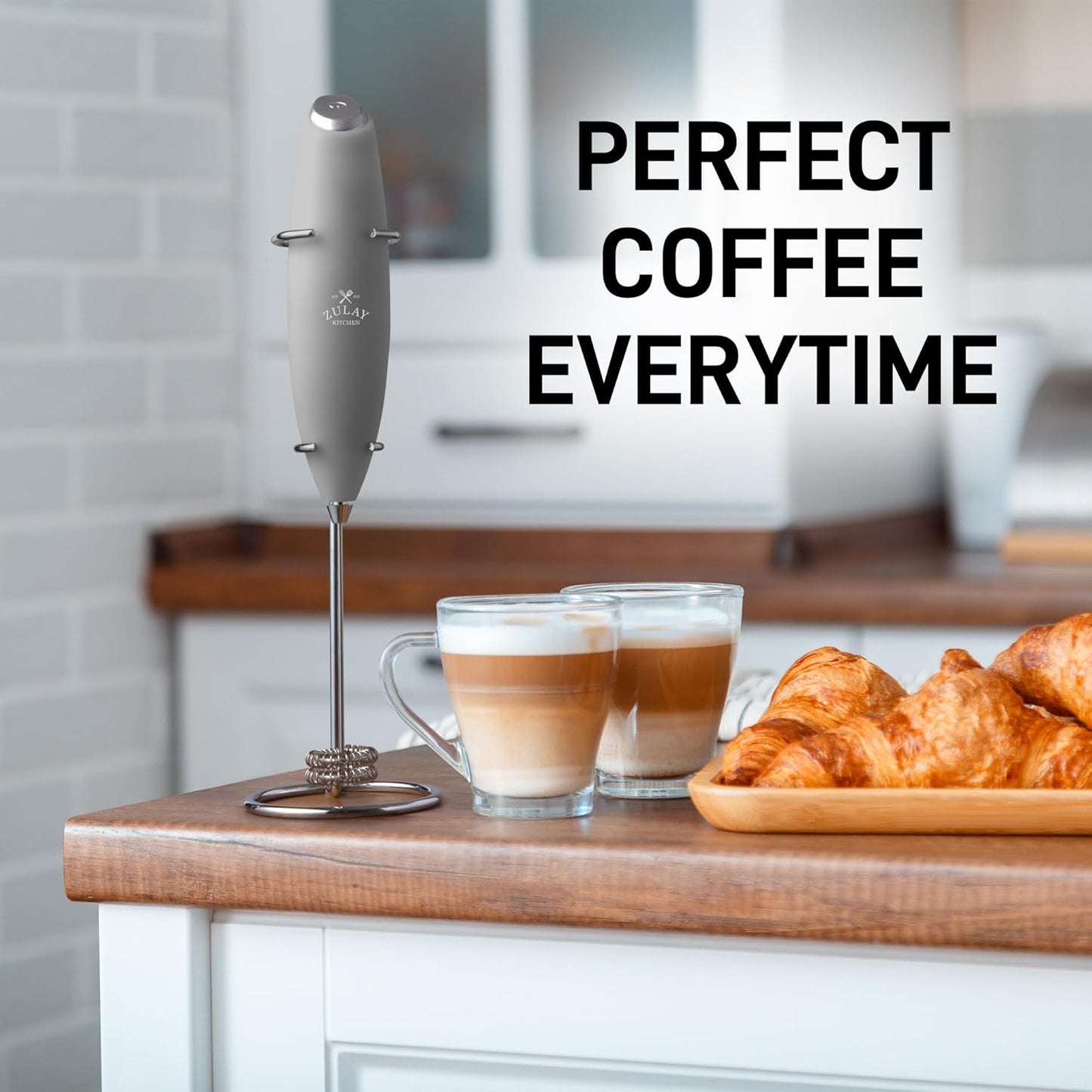 Zulay Kitchen Milk Frother - Powerful Handheld Whisk for Coffee, Lattes & Matcha - Includes 4 Duracell Batteries