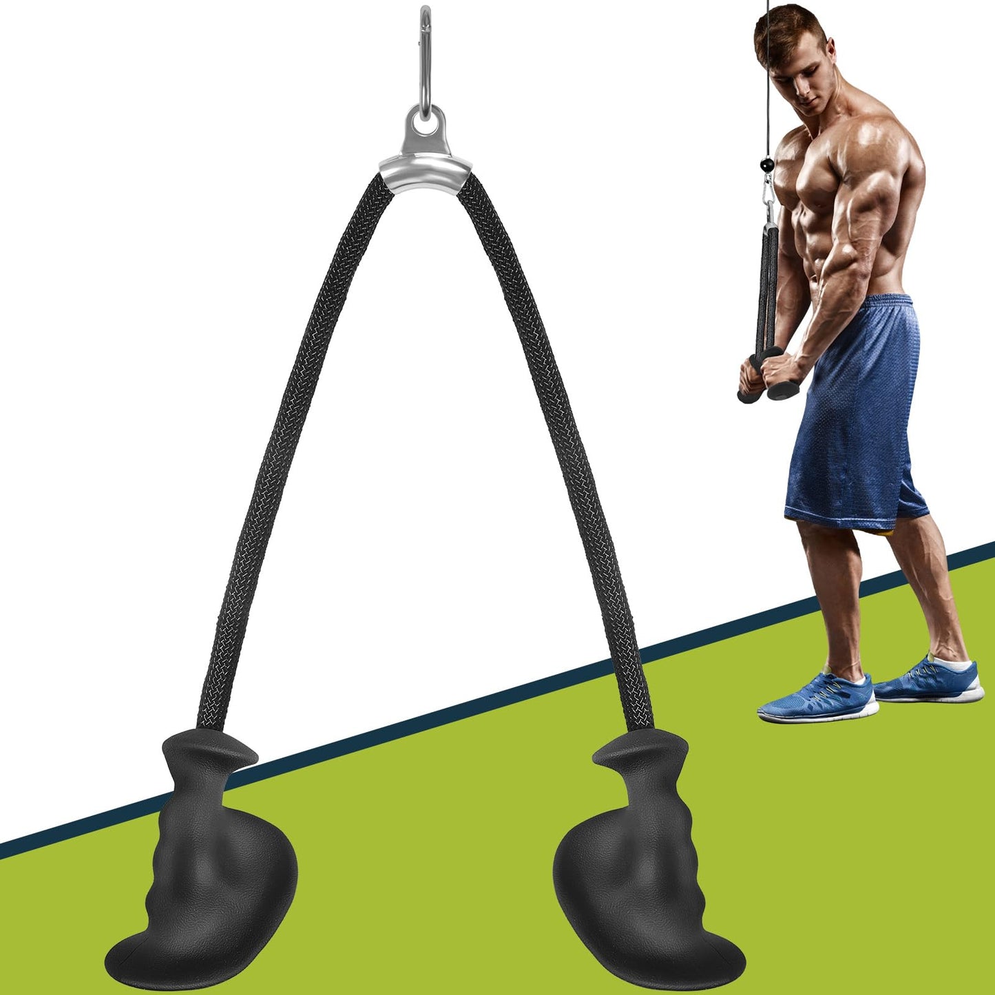 DASKING Ergonomic Tricep Rope Pulldown Attachments, 27.5 Inch Extra Long Triceps Rope Cable Attachments for Gym, LAT Pull Down Bar, Tricep Workout Cable Attachments