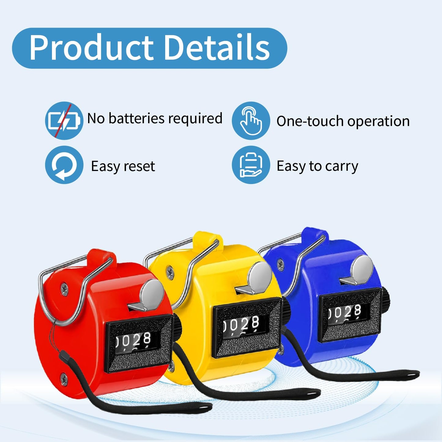 VYNFLICK Handheld Clicker Counters - Golf Digital 4-Digit Baseball Finger Click Mechanical Tally Counter with 3pcs Lanyard for Sports Events Coaching Counting