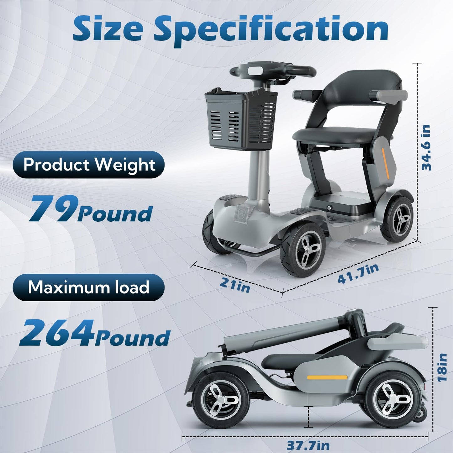 SPD2 Peak 1000W 4 Wheel Mobility Scooter,Electric Powered Wheelchair Device with 35Mile Long Range Power Extended Battery with Charger & Basket, for Travel/Elder/Adult/Handicap/Disability,Gray
