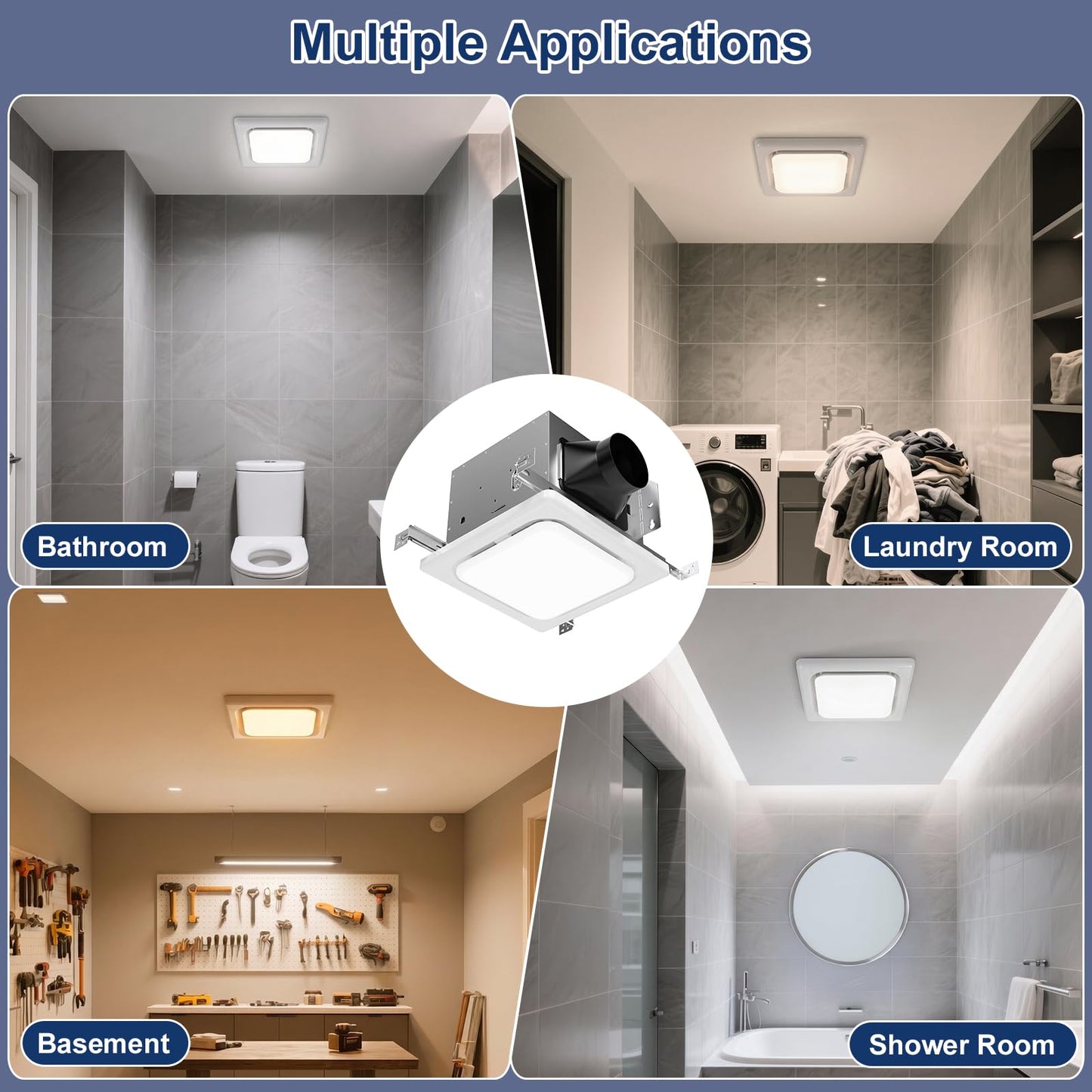 Gaciban Bathroom Exhaust Fan with Light, 150 CFM Bath Ventilation Fans with 1200lm LED Light 3000K/4000K/6000K, Quiet 1.0 Sone Shower Ceiling Mount Vent Fan Lights Combo for Home/Office/Warehouse