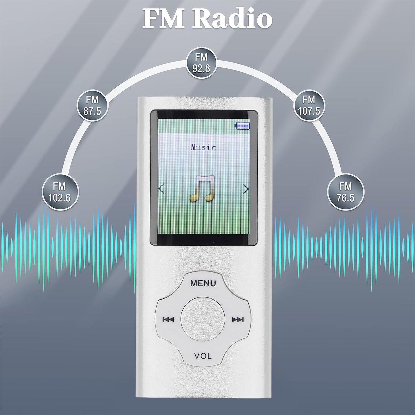 Bewinner MP3 MP4 1.8 inch MP3 128GB Music Player with HiFi Speaker, Color Screen Player, Supports Expansion, E Book