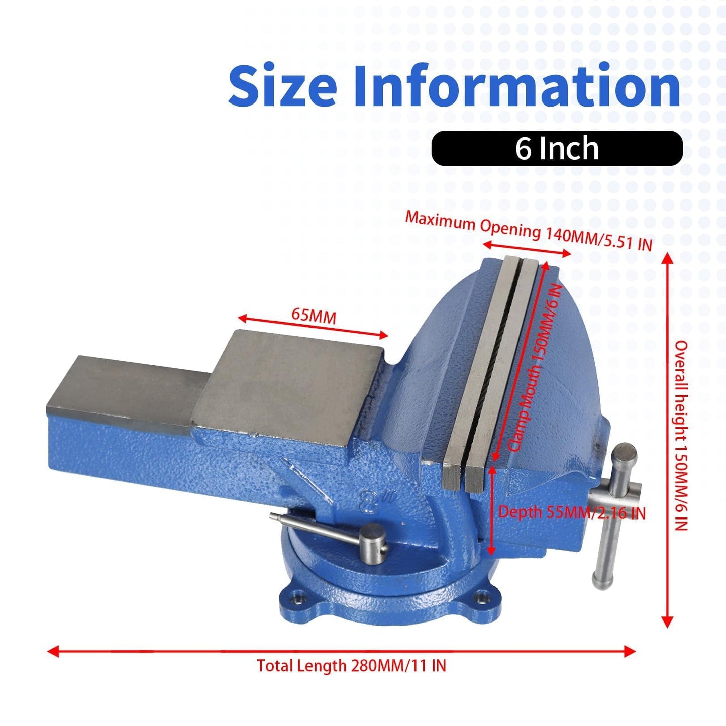 Nakkaa 6" Heavy Duty Bench Vise Cast Iron Vise with 360° Flexible Swivel Locking Base Home Work 6 Inch Swivel Bench Vice with Anvil