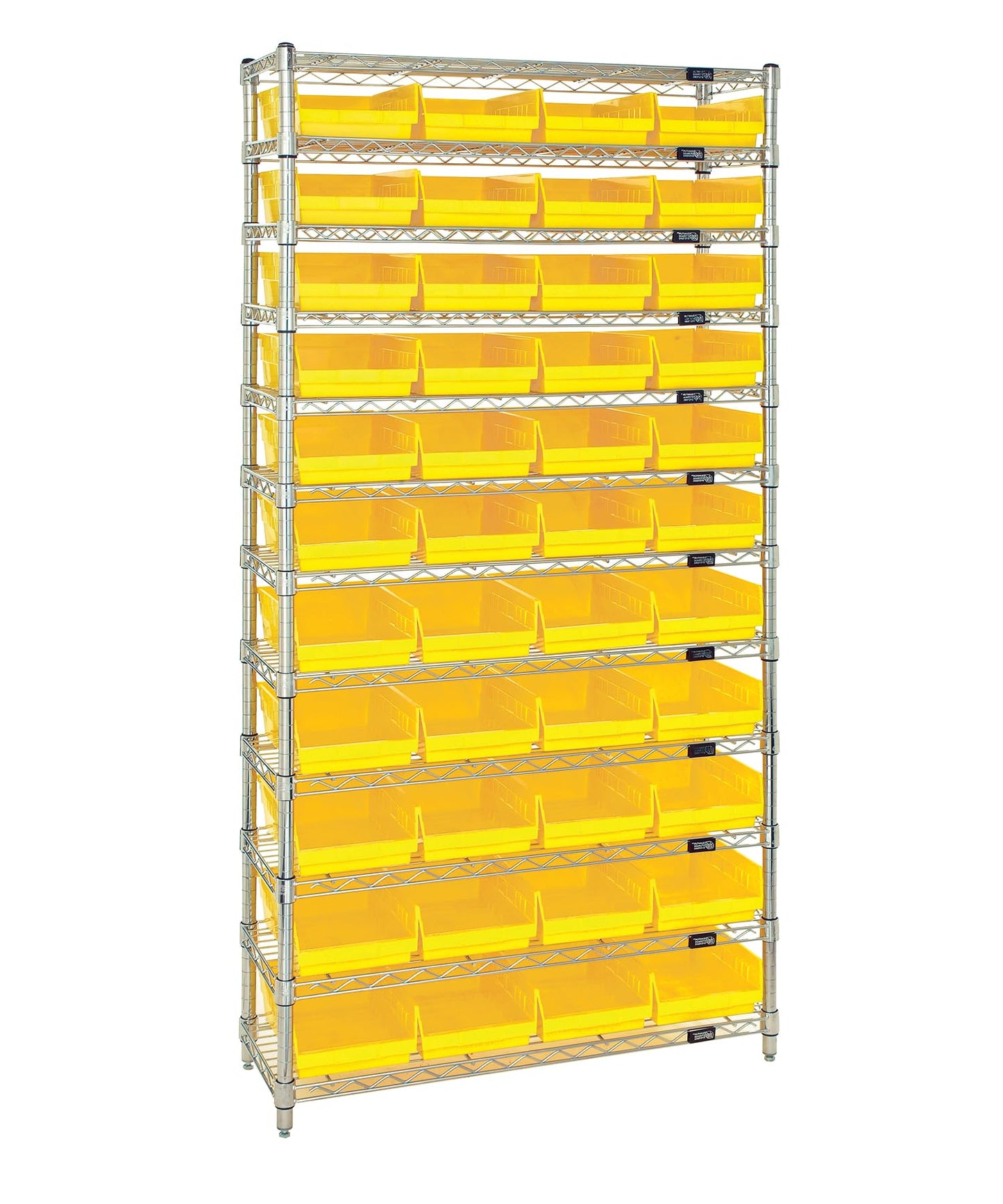 WIRE SHELVING UNIT W/44 YELLOW BINS