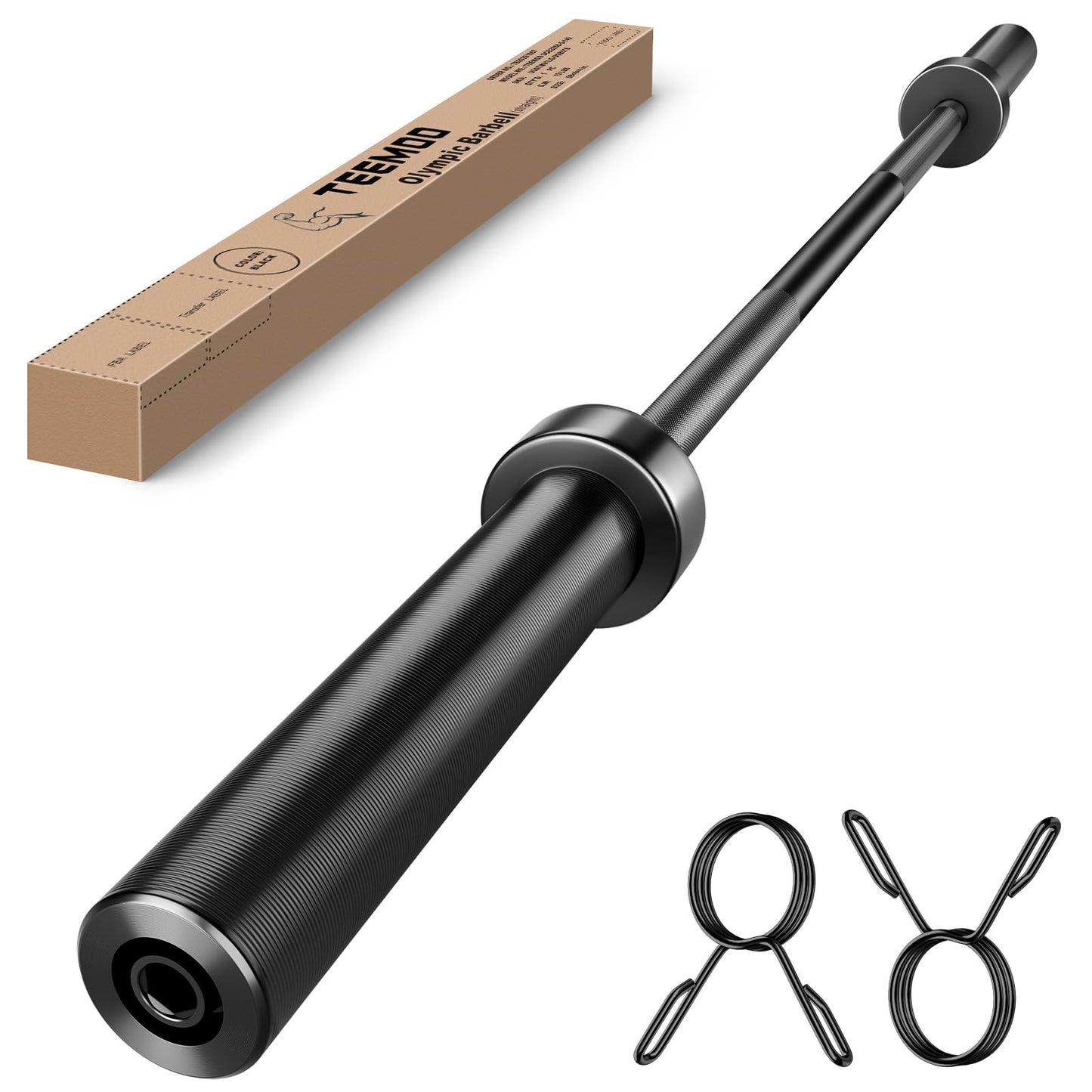 TEEMOO Olympic Barbell Bar, 57" Barbell Bar with 2 Spring Collars, Strength Training bars, Bench Press bar for Weight Lifting, Squat, Hip Thrusts, Biceps, 500lb Weight Capacity, E-Coat Finish for 2 inch Weight Plates (Black)