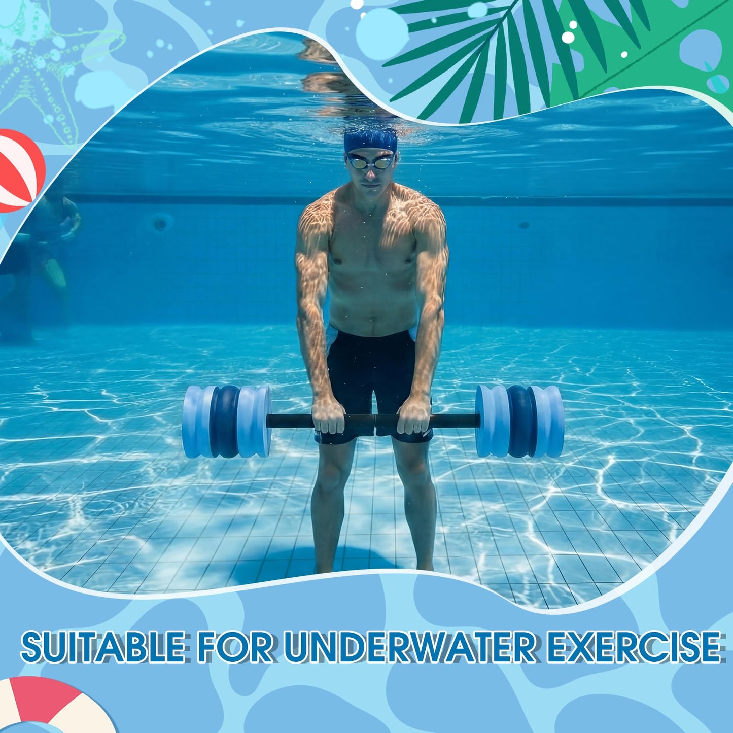 Soulchen Swim Barbells Set of 3, 25'' 29'' 33'' EVA Foam Water Aerobic Weights Resistance Exercise Barbell Pool Barbell Waters Dumbbell for Pool Exercise Strength Training Workouts Loss(Blue Gray)