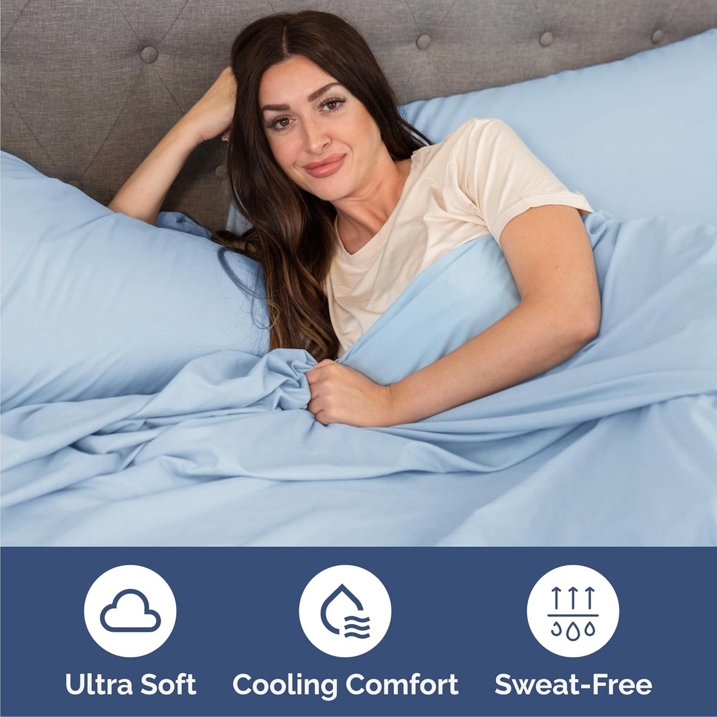 Queen Size 4-Piece Sheet Set | Skiennix Comfy Cooling Bed Sheets - Hotel Luxury, Soft & Wrinkle-Free - Light Blue