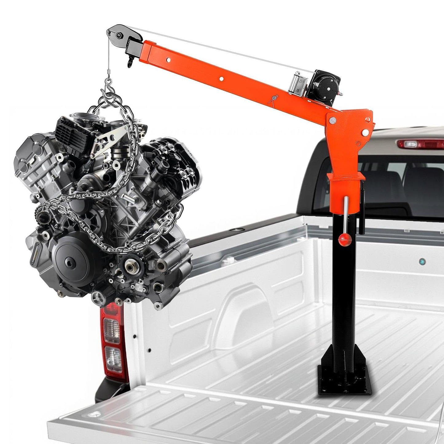 360° Swivel Shop Crane with 1100lbs Capacity, Foldable Truck Hitch Crane & 12V 3500Lbs Winch, Heavy-Duty Truck Lift for Industrial Use
