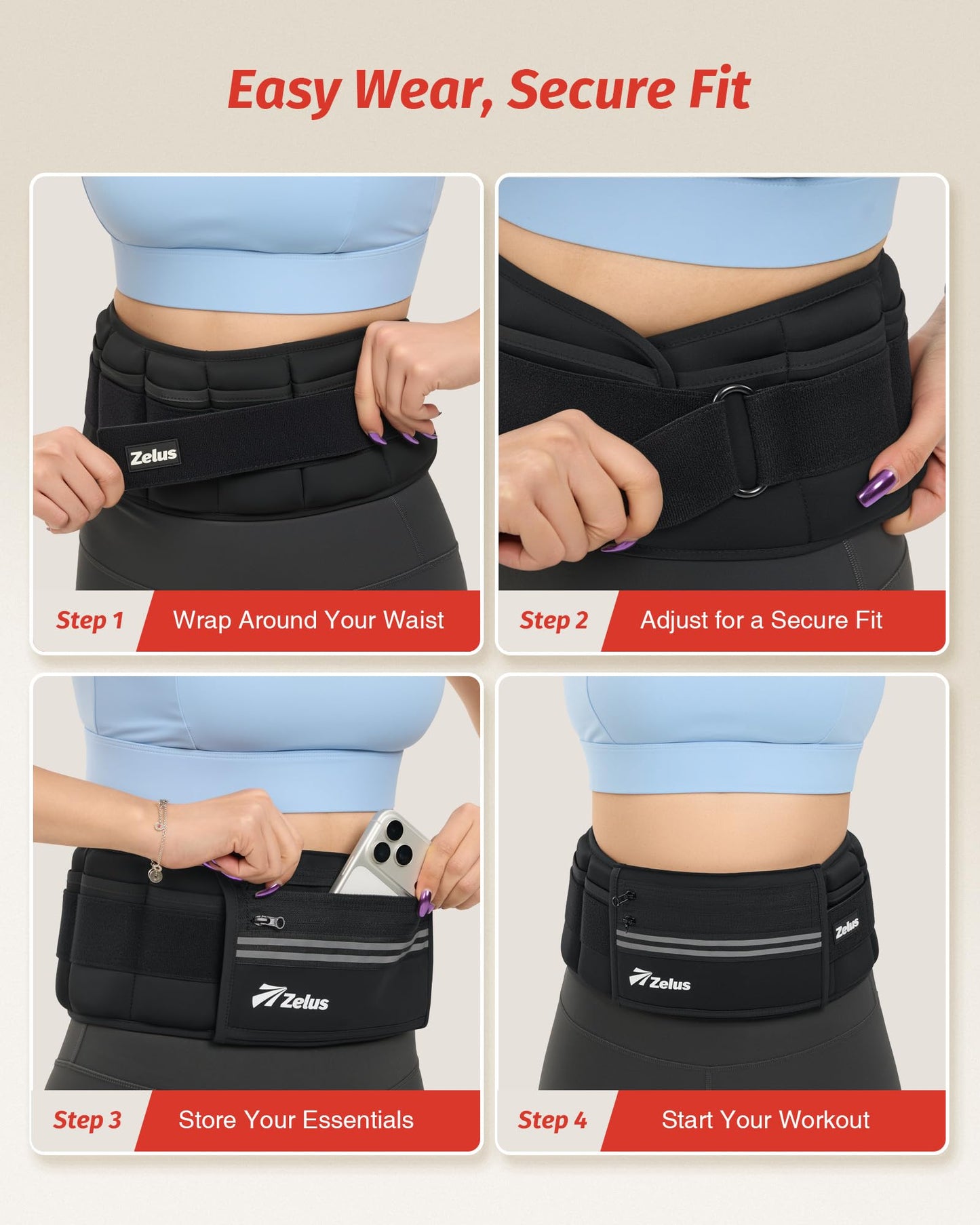ZELUS Weighted Belt, 0-6 lb Z-Fit Adjustable Weighted Belt for Men Women with 9 Removable Silicone Soft Iron Blocks, 22.4-36.2 in Waist Adjustable Waistband for Training Walking Yoga
