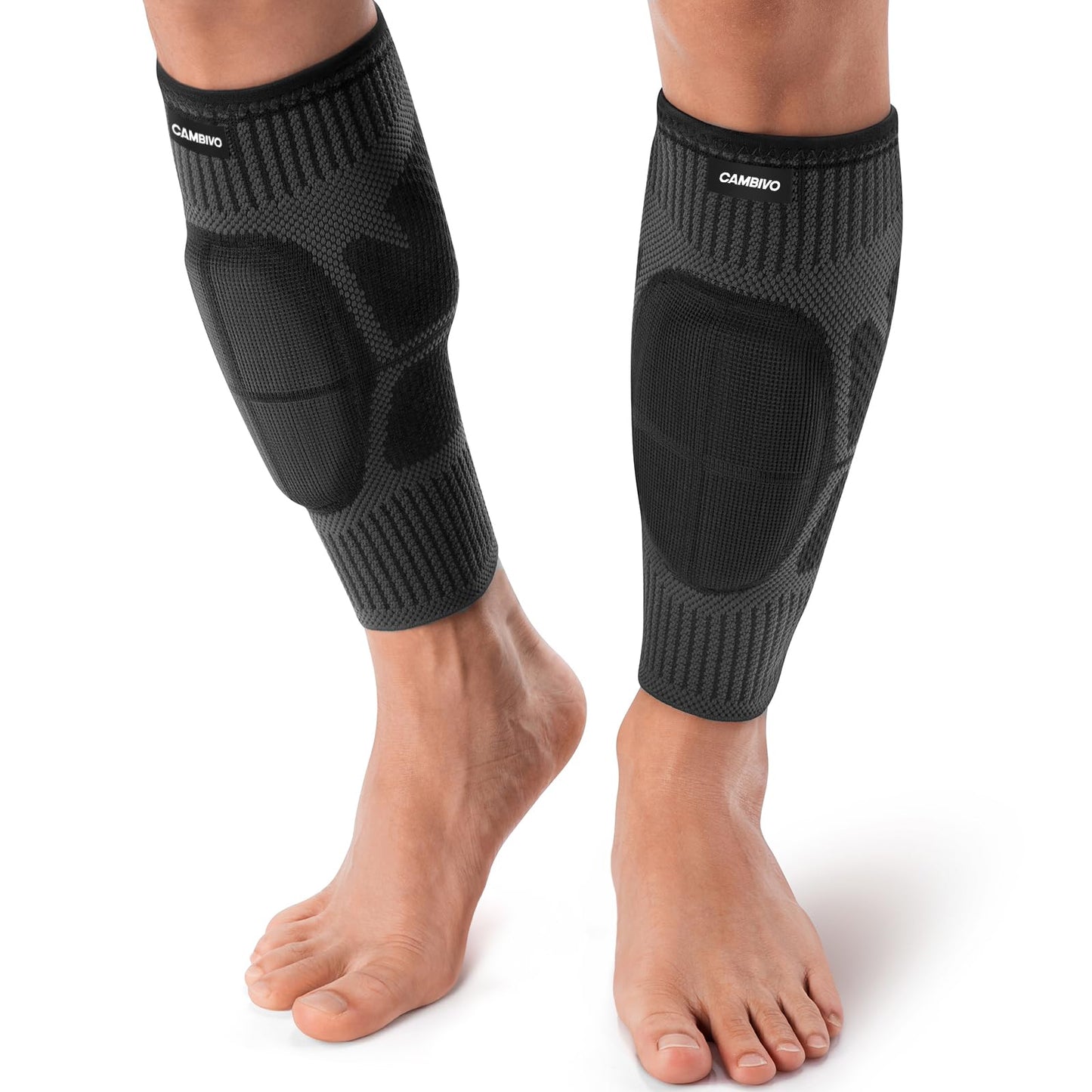 CAMBIVO Calf Compression Sleeves with EVA Pads for Shin Splints, Shin Guards for Men & Women, Leg Brace Support for Running (Pure Black, Medium)