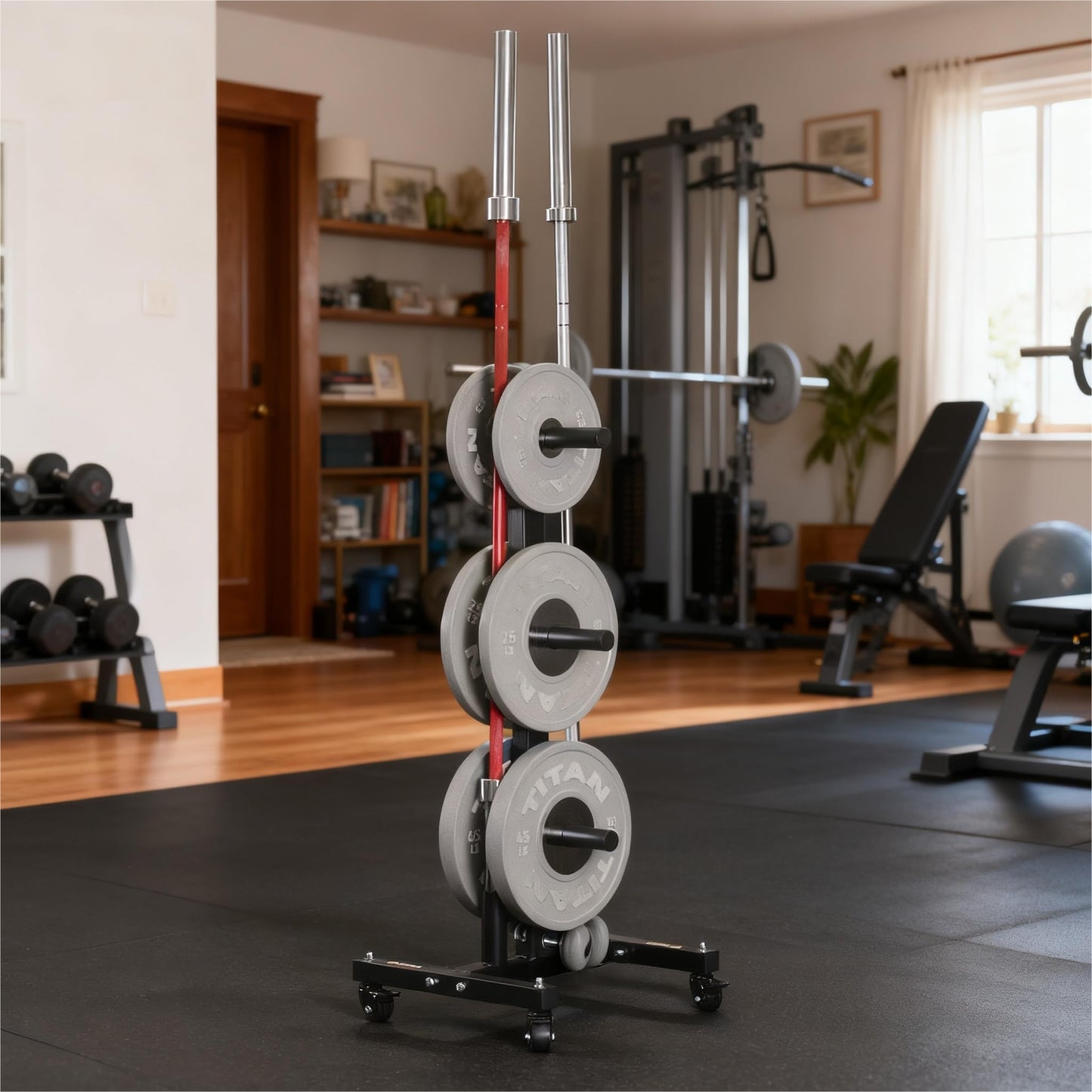 Fitvids 2-Inch Olympic Weight Plate Tree, Square w/Wheels, Black