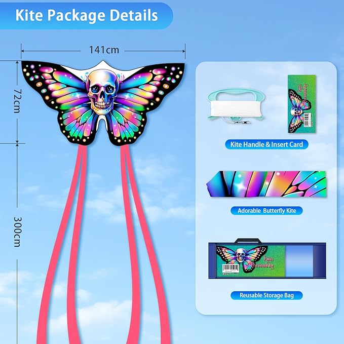 Butterfly Kites for Kids & Adults, Easy to Fly Design with Long Tail for Stability, for Kids Ages 4-8 & Beginners, Beach & Park Use | Family Outdoor Fun