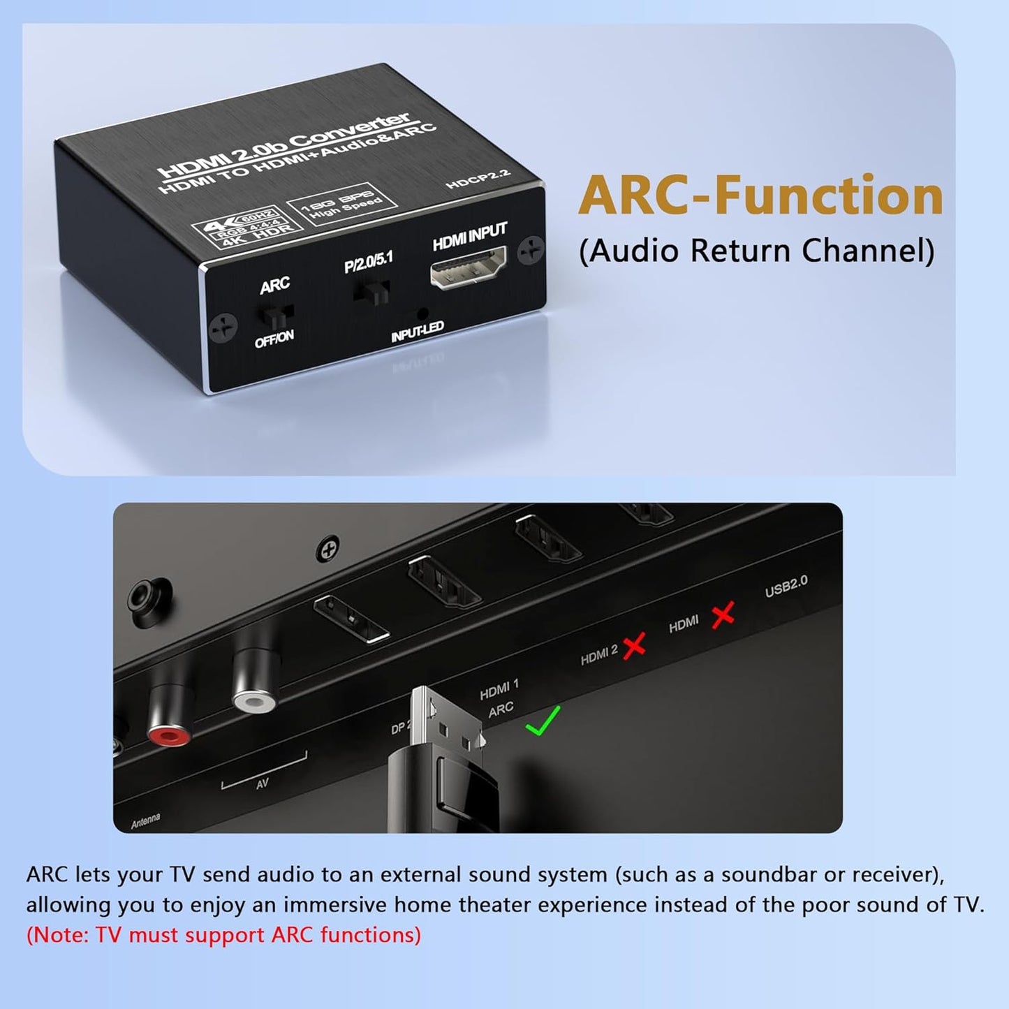 Buerlaseul 4K@60Hz 3.5mm 2.2 5.1 HDMI ARC Audio Extractor, HDMI Audio Extractor Splitter, with Optical SPDIF & Output