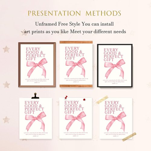 LARTSFRO Coquette Pink Bow Wall Art Decor - Inspirational Bible Verses | Set of 4 Unframed 12x16 Inch Prints for Teen Girls' Rooms