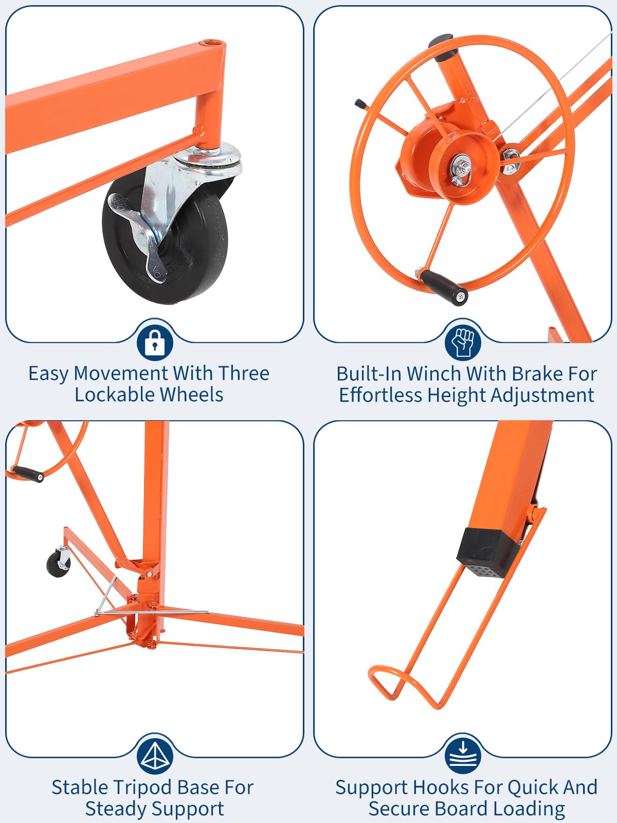 Garvee Drywall Lift 16Ft Sheetrock Lifter,Drywall Rolling Lifter Panel,150LBS Heavy Duty Sheetrock Hoist Panel Hoist Jack with 360° Adjustable Telescopic Arm & 3 Lockable Wheels