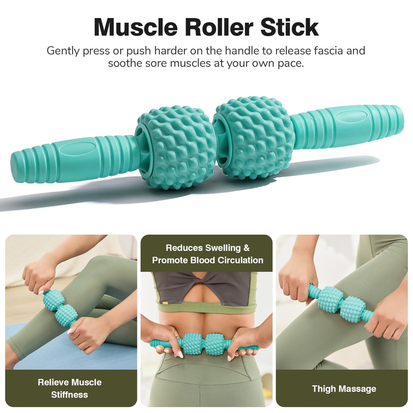 LTHTRADE 5 in 1 Foam Roller Set - Back Roller Foam, Massage Roller Stick, Massage Ball, Resistance Band for Physical Therapy & Deep Tissue Muscle Massage (Green)