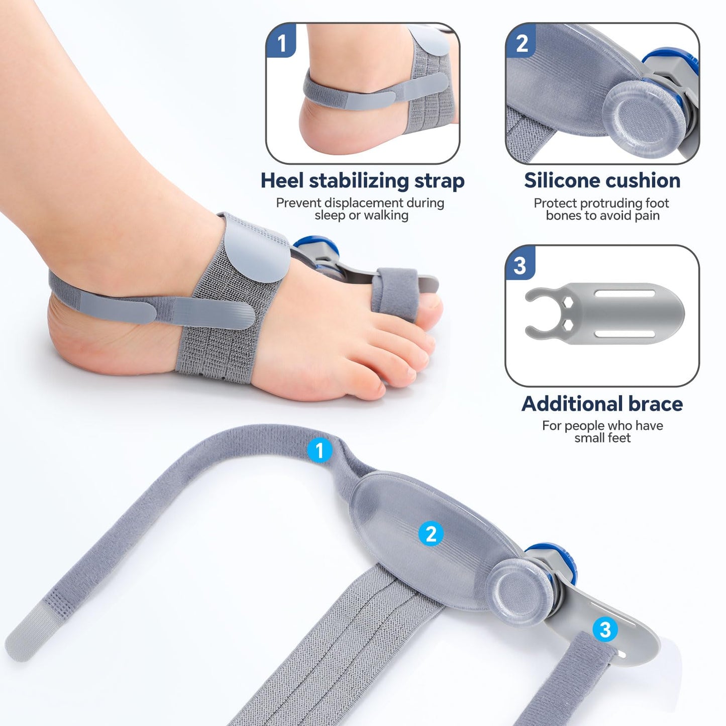 2 Pack Bunion Corrector for Men Women, Toe Splints for Straightening, Adjustable Knob Toe Splint with Silicone Pads, Big Toe Straightener Corrector, Bunion Relief Brace with Dual Toe Straps, Night & Day Use