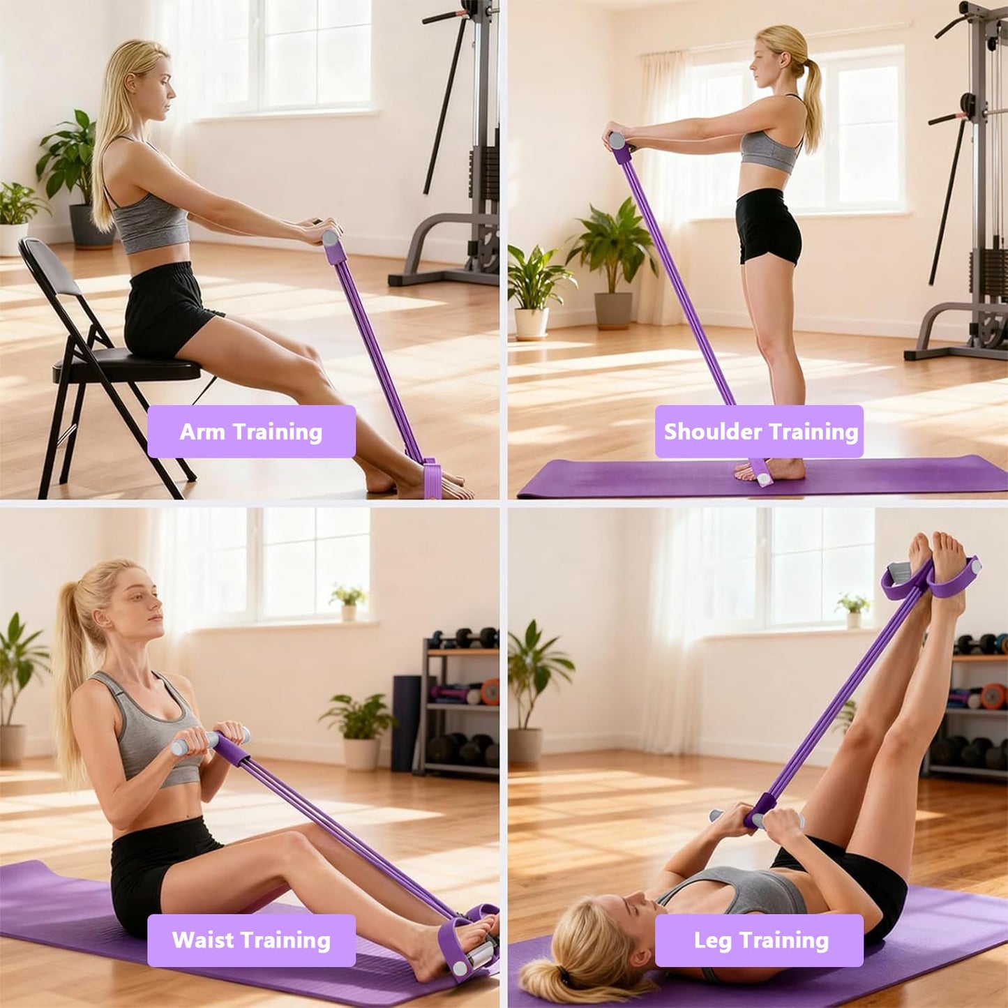 8-Tubes Pedal Resistance Band with Handle, Multifunction Exercise Rope for Working Out, Foot Pedal Resistance Band for Abdomen, Waist, Arm, Leg, Pur