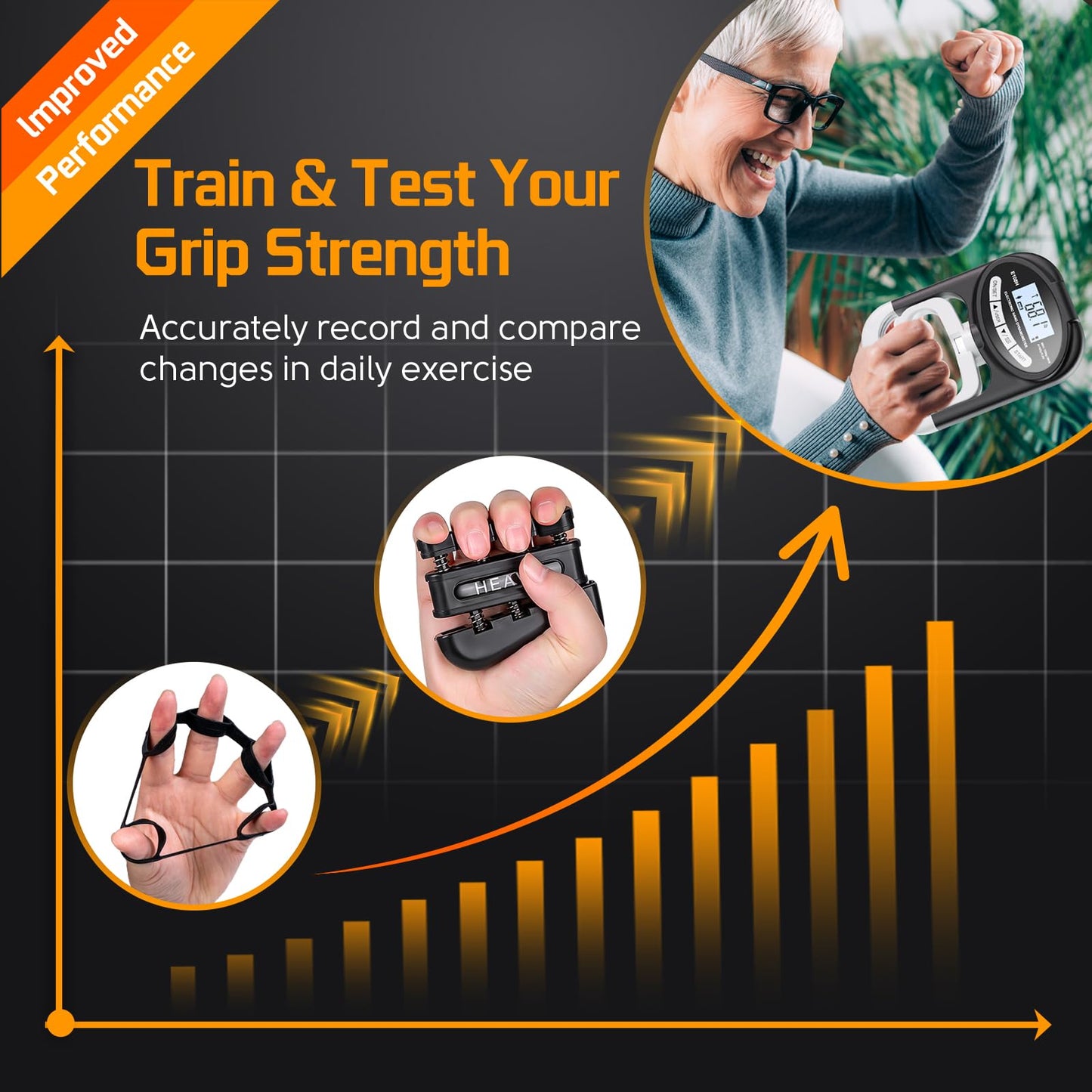 Grip Strength Tester Trainer Dynamometer - Hand Grip Dynamometer with Hand gripper Strengthener Forearm Strengthener Wrist Exerciser for Sports