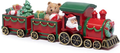 Hodao Christmas Train Decorations - Hand-Painted Santa Claus Gift Train with Teddy Bear & Tree | Festive Home Décor