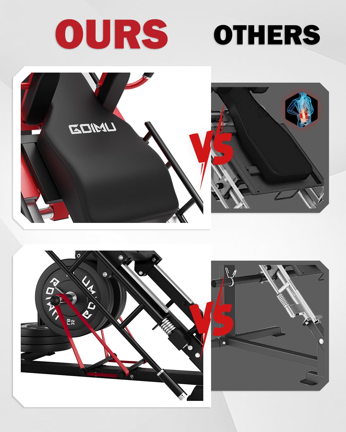 Goimu Leg Press Hack Squat Machine with Back Support Cushion, 3 in 1 Adjustable Leg Press & Hack Squat Machine with Quad Track Roller System