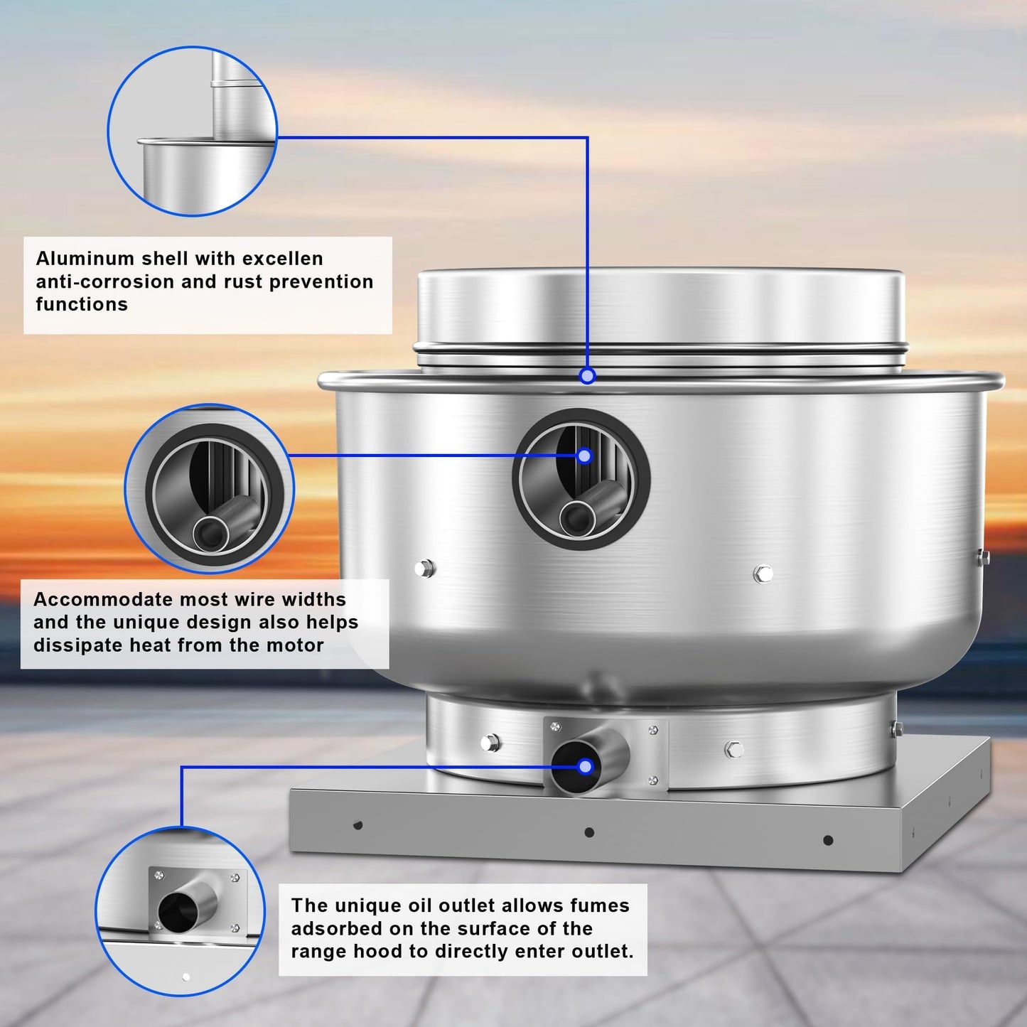 TBCDHCMC Roof Ventilator Restaurant Rated Exhaust Fan Direct Drive Centrifugal Upblast Exhaust Fan 1/6HP 800 CFM 110 Volt Single Phase Motor
