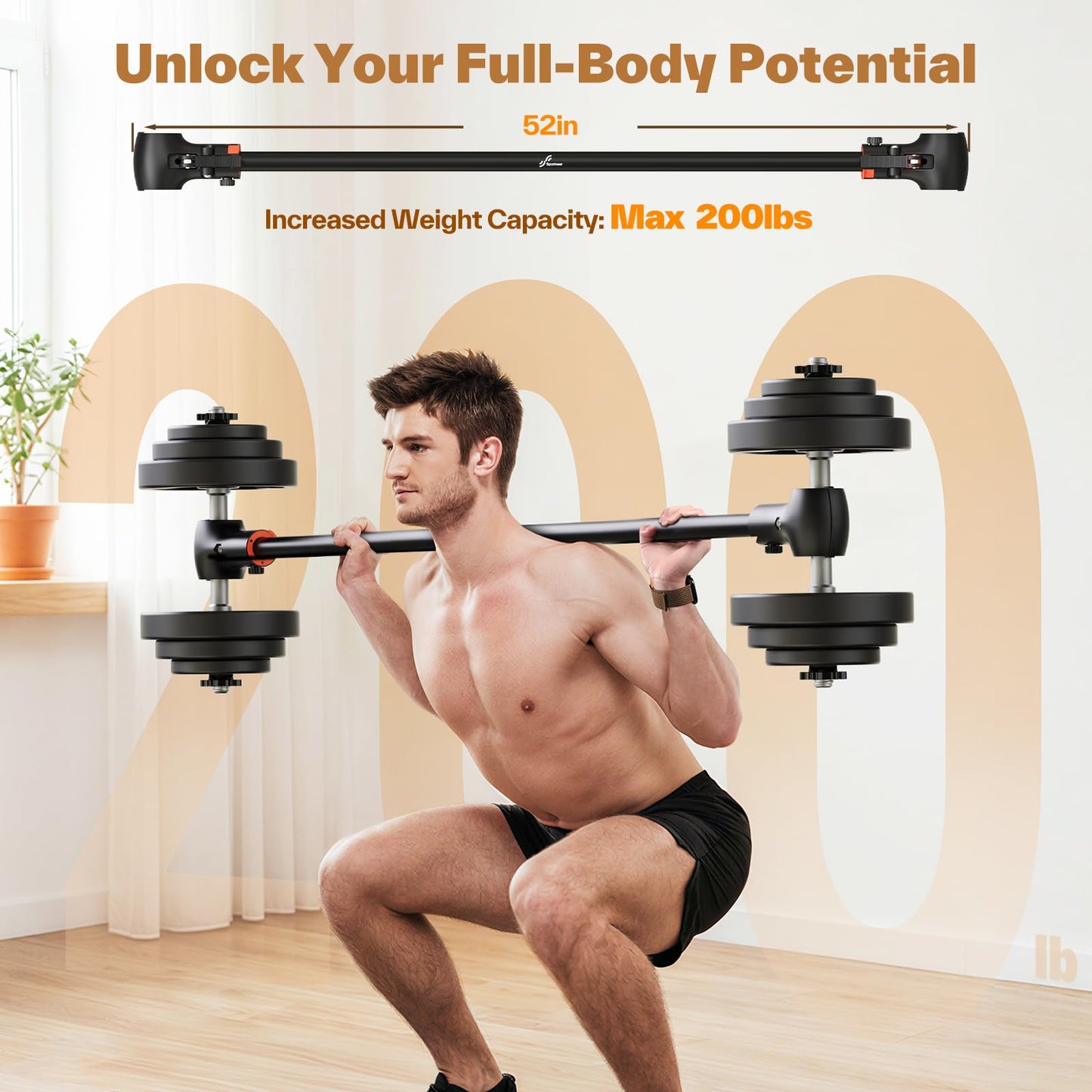 Sportneer Dumbbell to Barbell Converter Bar — Heavy-Duty, Adjustable Fit, Tool-Free Setup, Up to 200 lb Capacity, barbell converter Bar for Squats, Bench Press, Deadlifts, Home Gym
