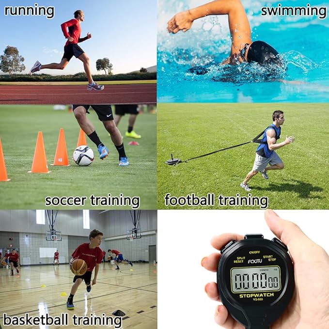FCXJTU Digital Simple Stopwatch Timer, No Bells, No Alarm, Simple Basic Operation, Silent, Clear Display, ON/Off, Large Display for Swimming Running Training Kids Coaches Referees Teachers