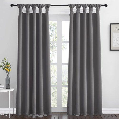 NICETOWN Blackout Curtains - Twisted Tab Top Design, Noise Reducing & Thermal Insulated | 84" Long, Gray (2 Panels, 52" Wide)