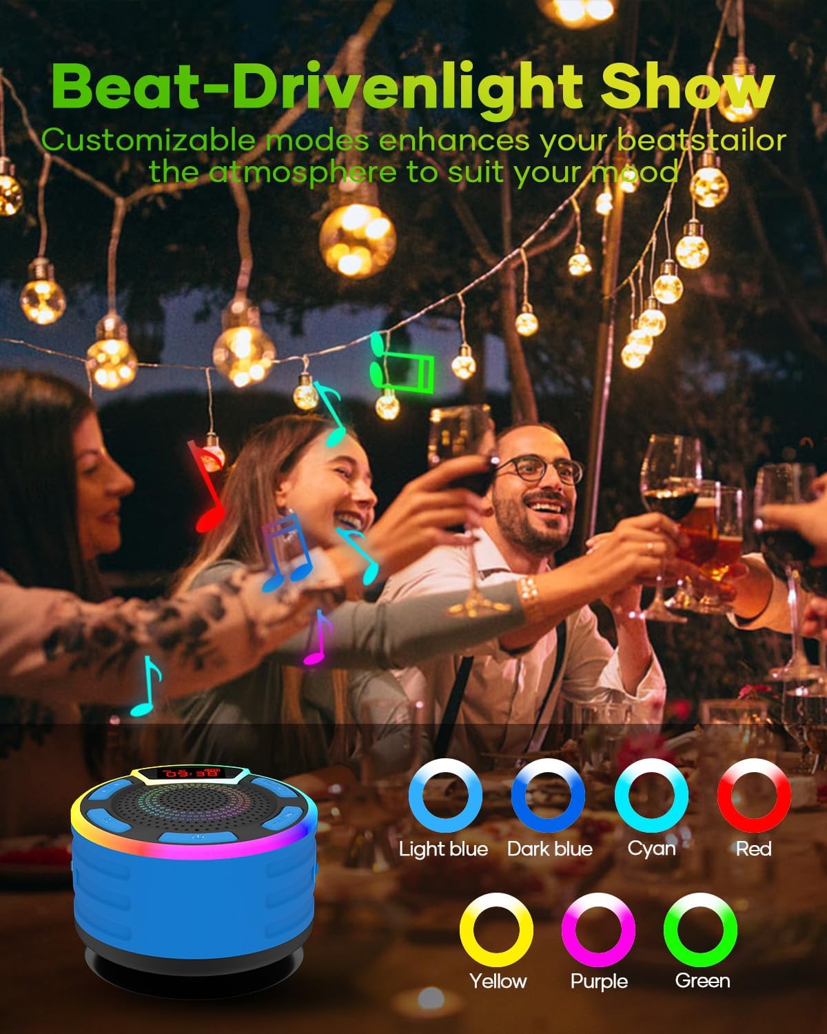 ssouwao IPX7 ssuowao Bluetooth Shower Speaker, Waterproof Portable Speakers with LED Display, FM Radio, Suction Cup
